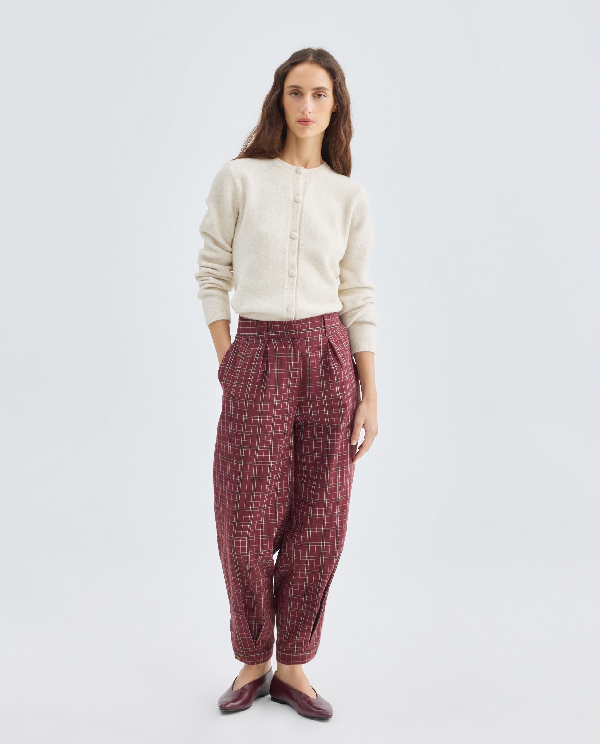 Imagen 0 de Pantalón de mujer barrel de cuadros total look