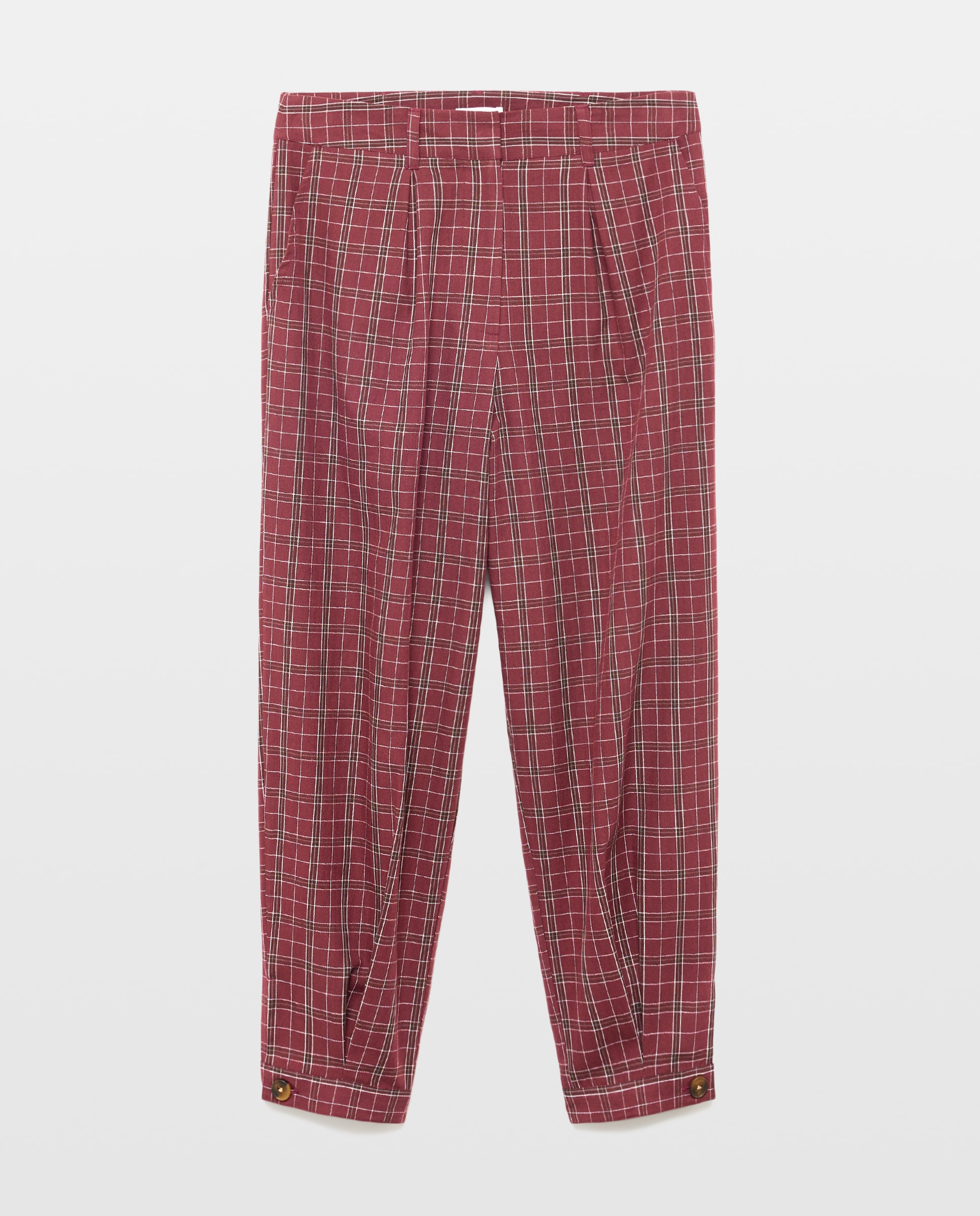 Pantalón de mujer barrel de cuadros total look Rojo-4