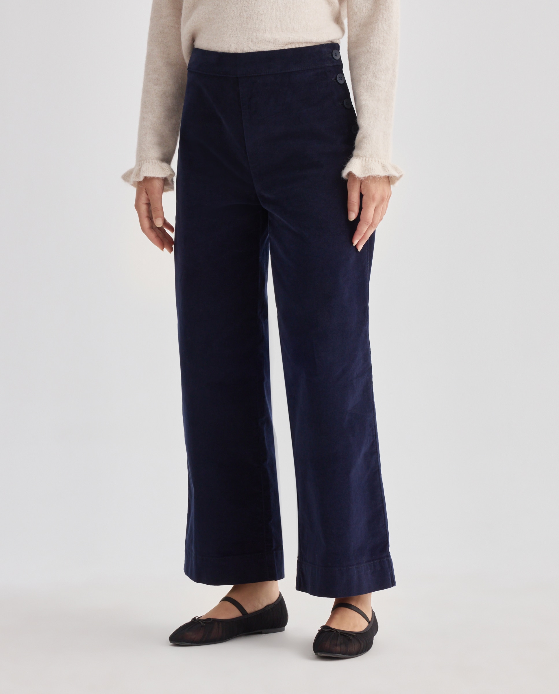 Pantalón de mujer abotonado de pana total look Azul marino-2