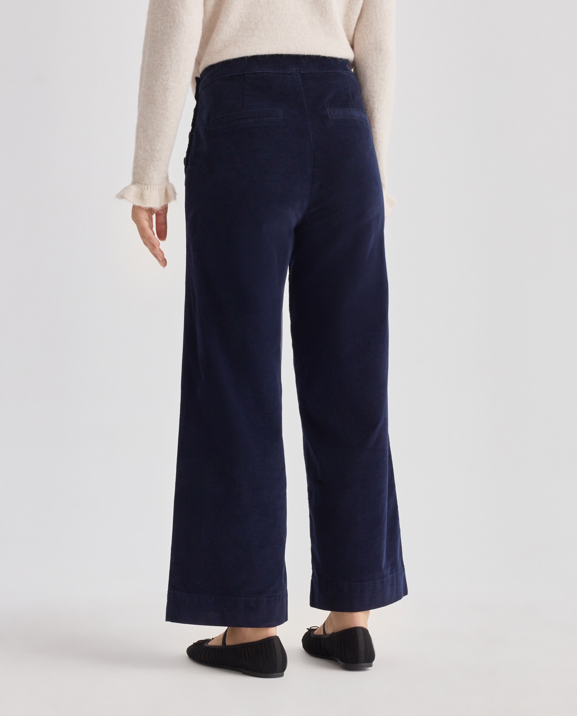 Pantalón de mujer abotonado de pana total look Azul marino-3