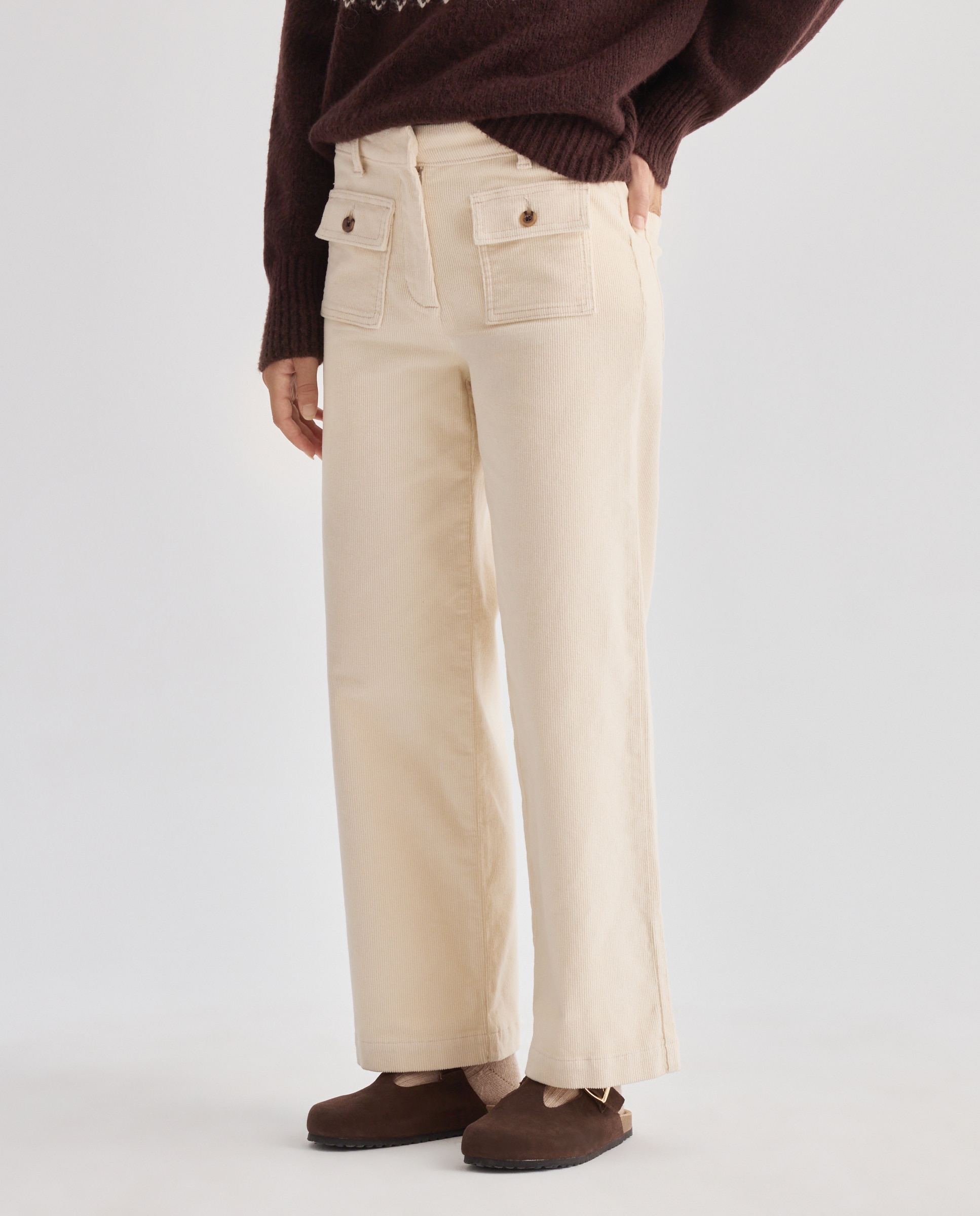 Pantalón de mujer wide-leg de pana 120 Crudo-2