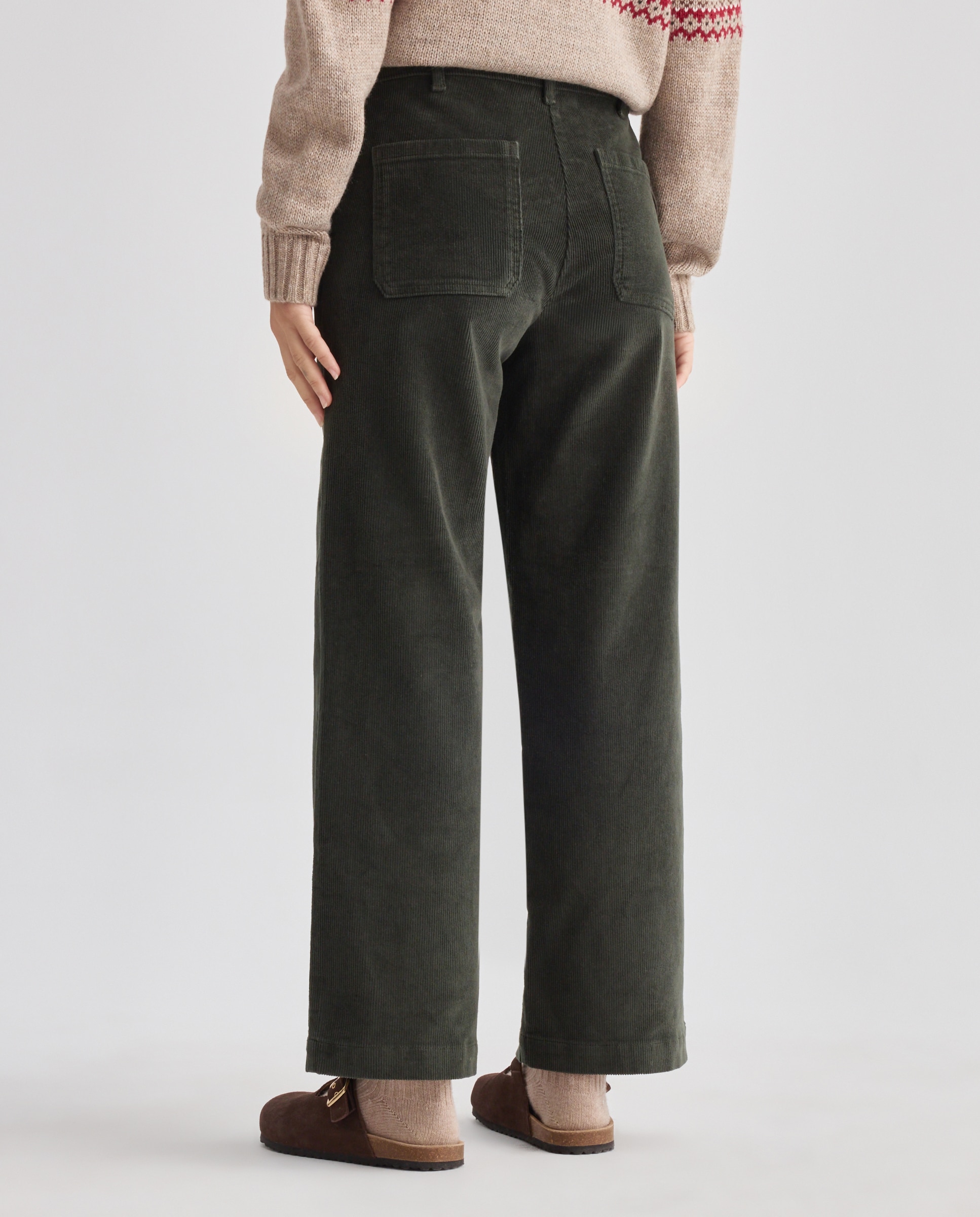 Pantalón de mujer wide-leg de pana Verde-3