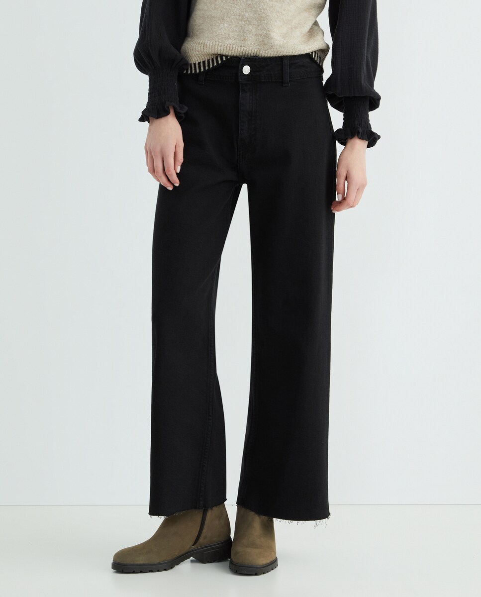 Pantalón denim culotte de mujer Negro intenso-2
