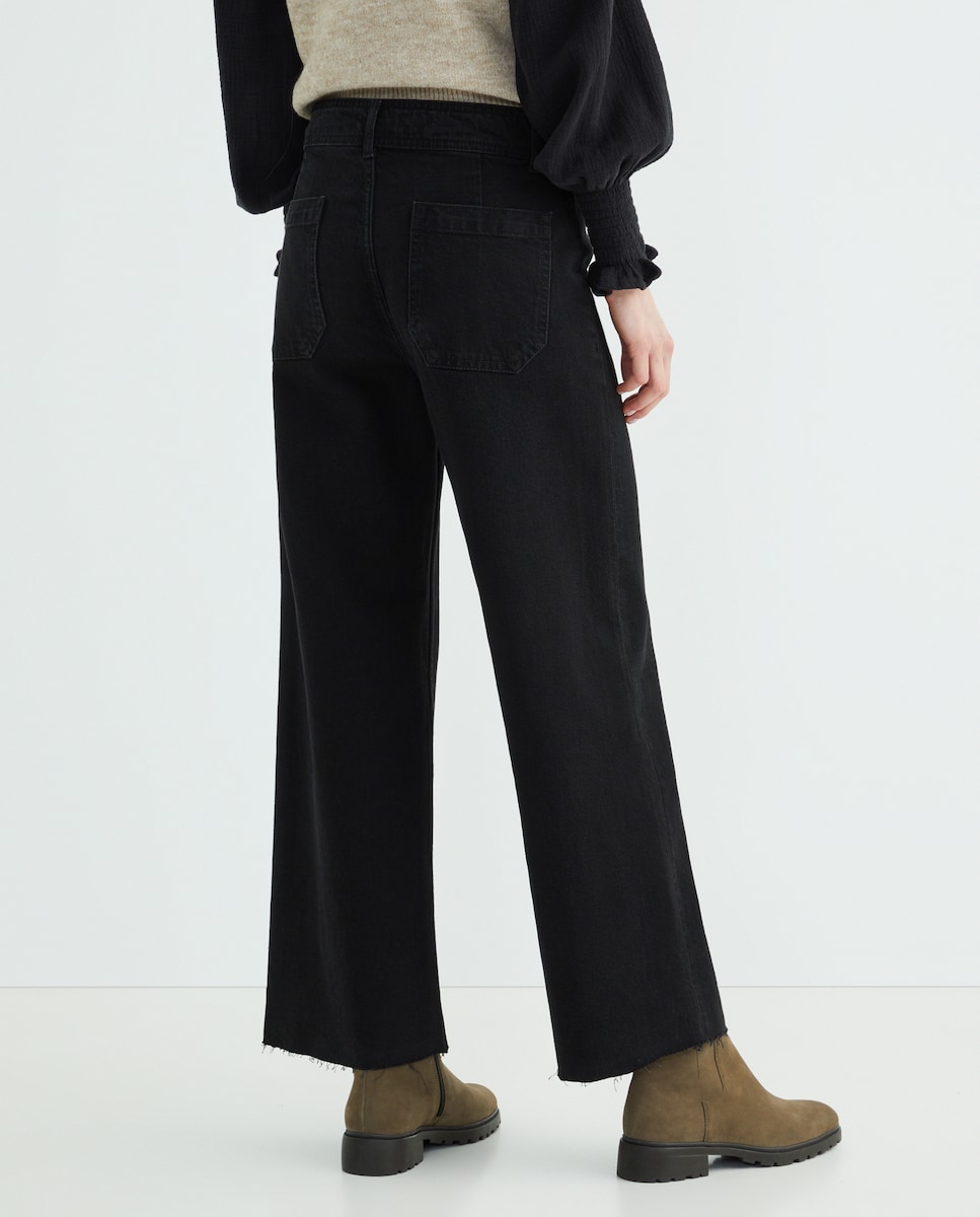Pantalón denim culotte de mujer Negro intenso-3