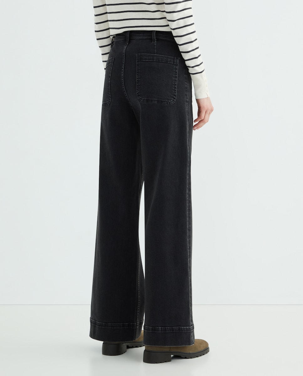 Pantalón denim campana de mujer con bolsillos Negro intenso-3