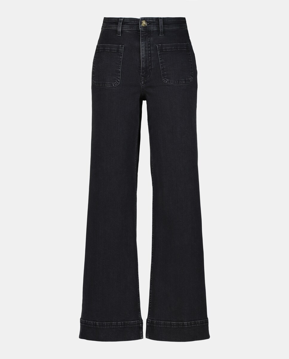Pantalón denim campana de mujer con bolsillos Negro intenso-4