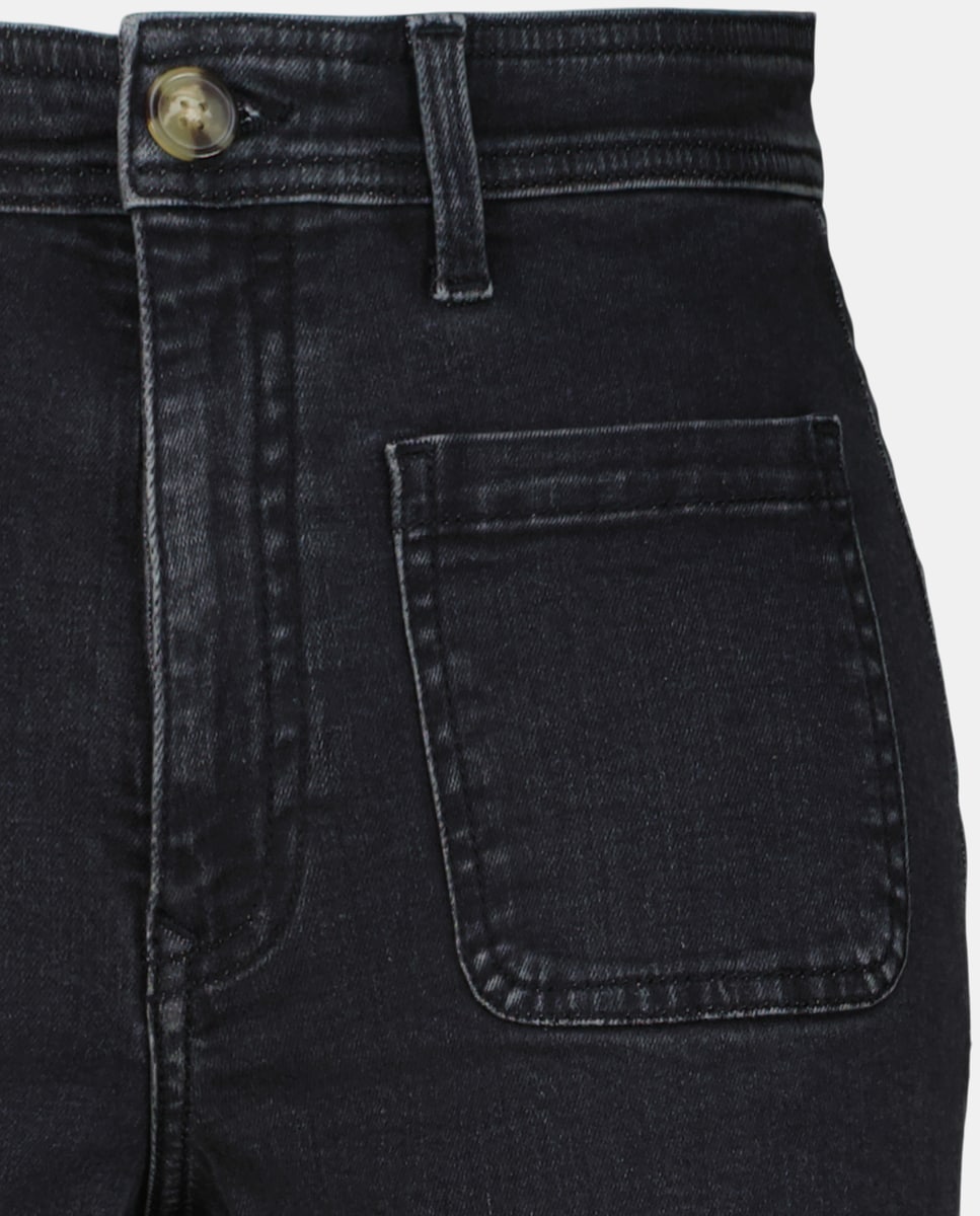 Pantalón denim campana de mujer con bolsillos Negro intenso-5