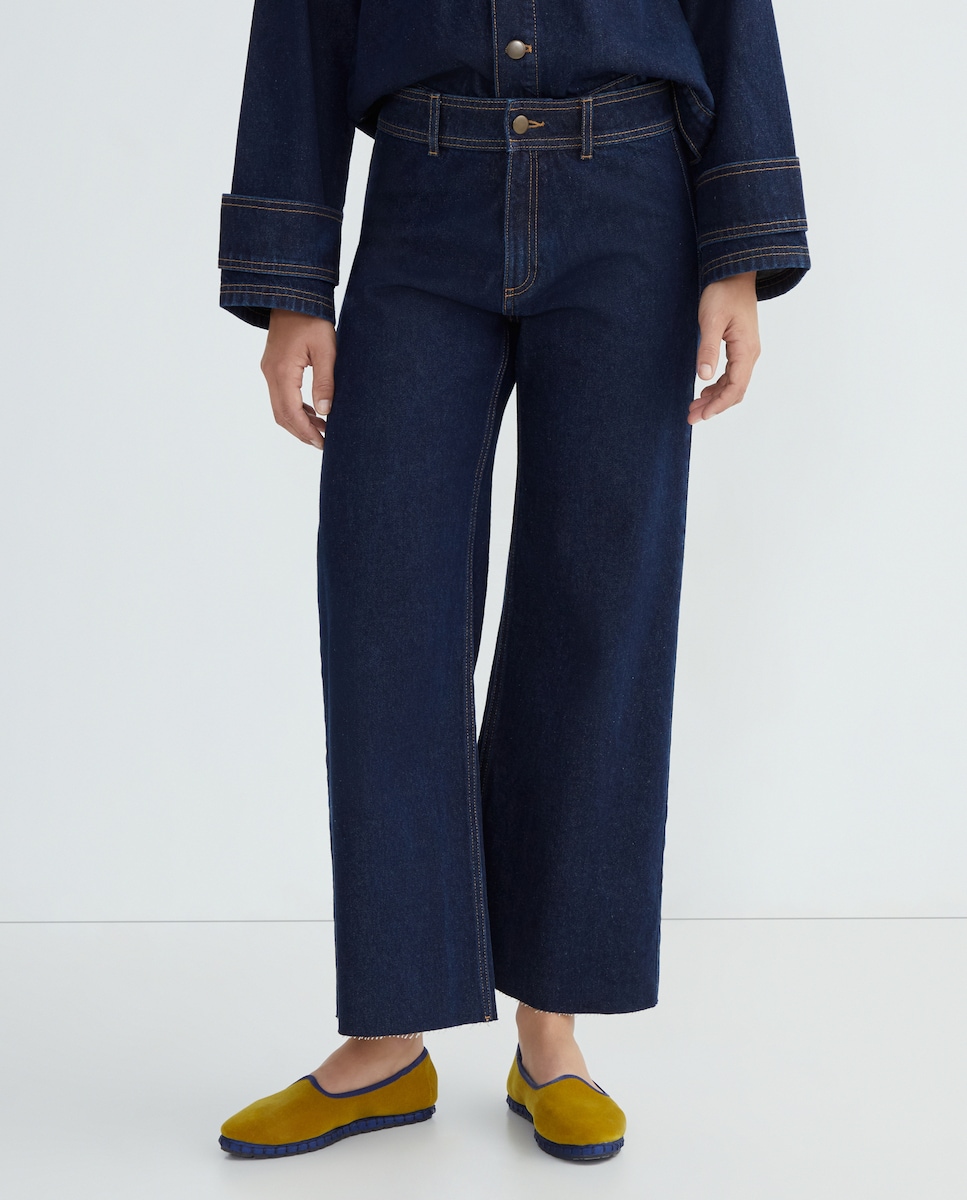 Pantalón denim culotte de mujer Azul Suave-2