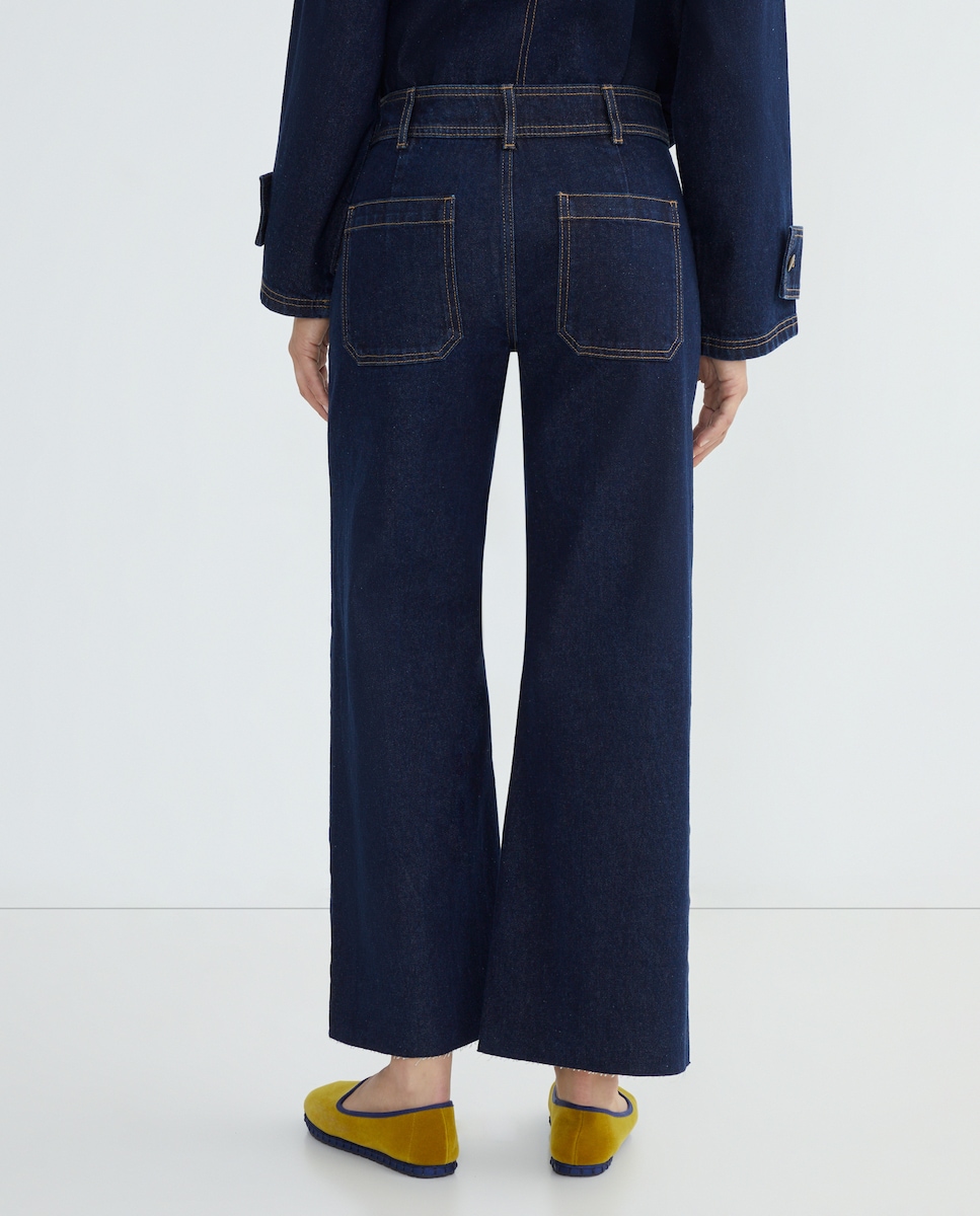 Pantalón denim culotte de mujer Azul Suave-3