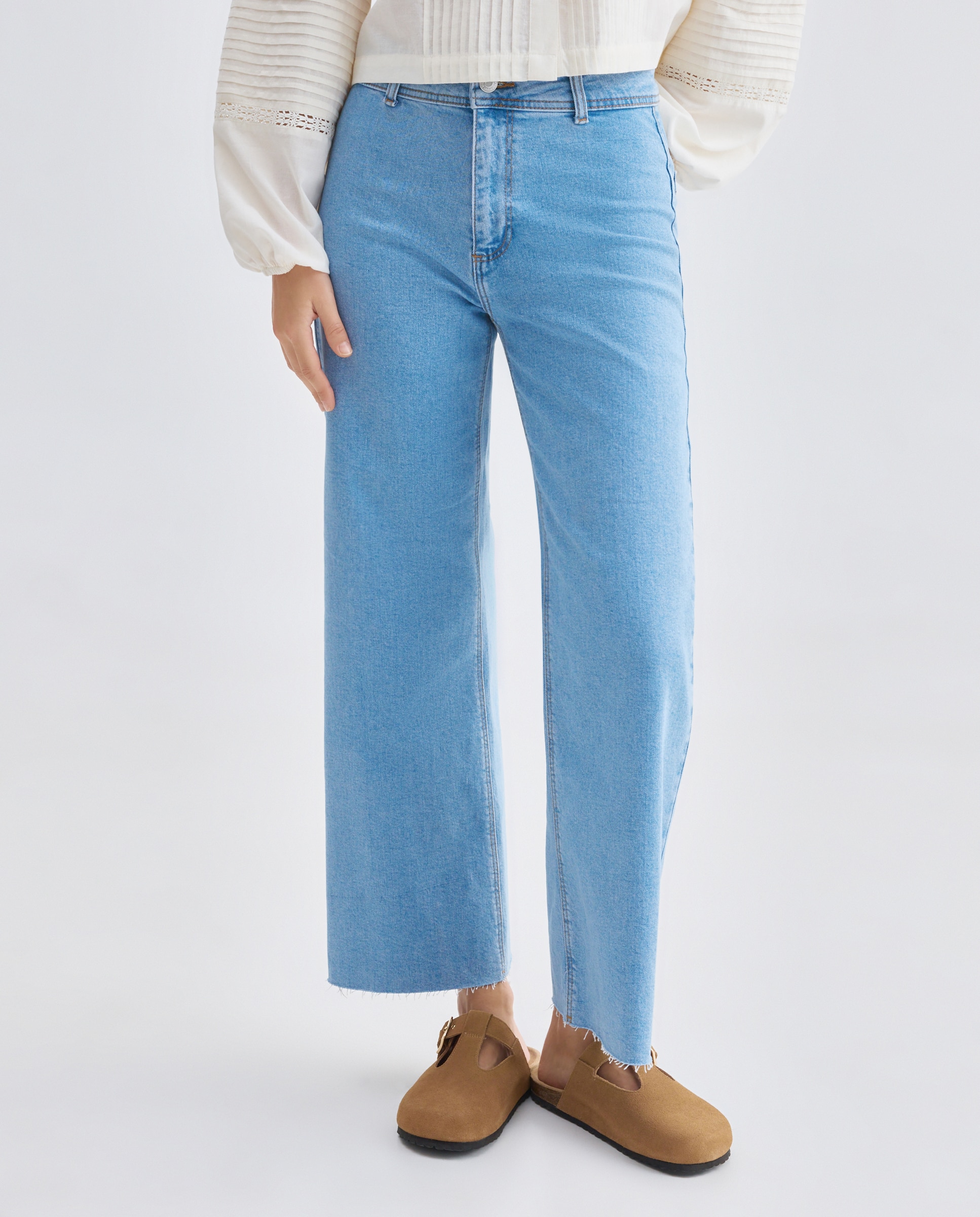 Pantalón de mujer denim culotte Azul pálido-2