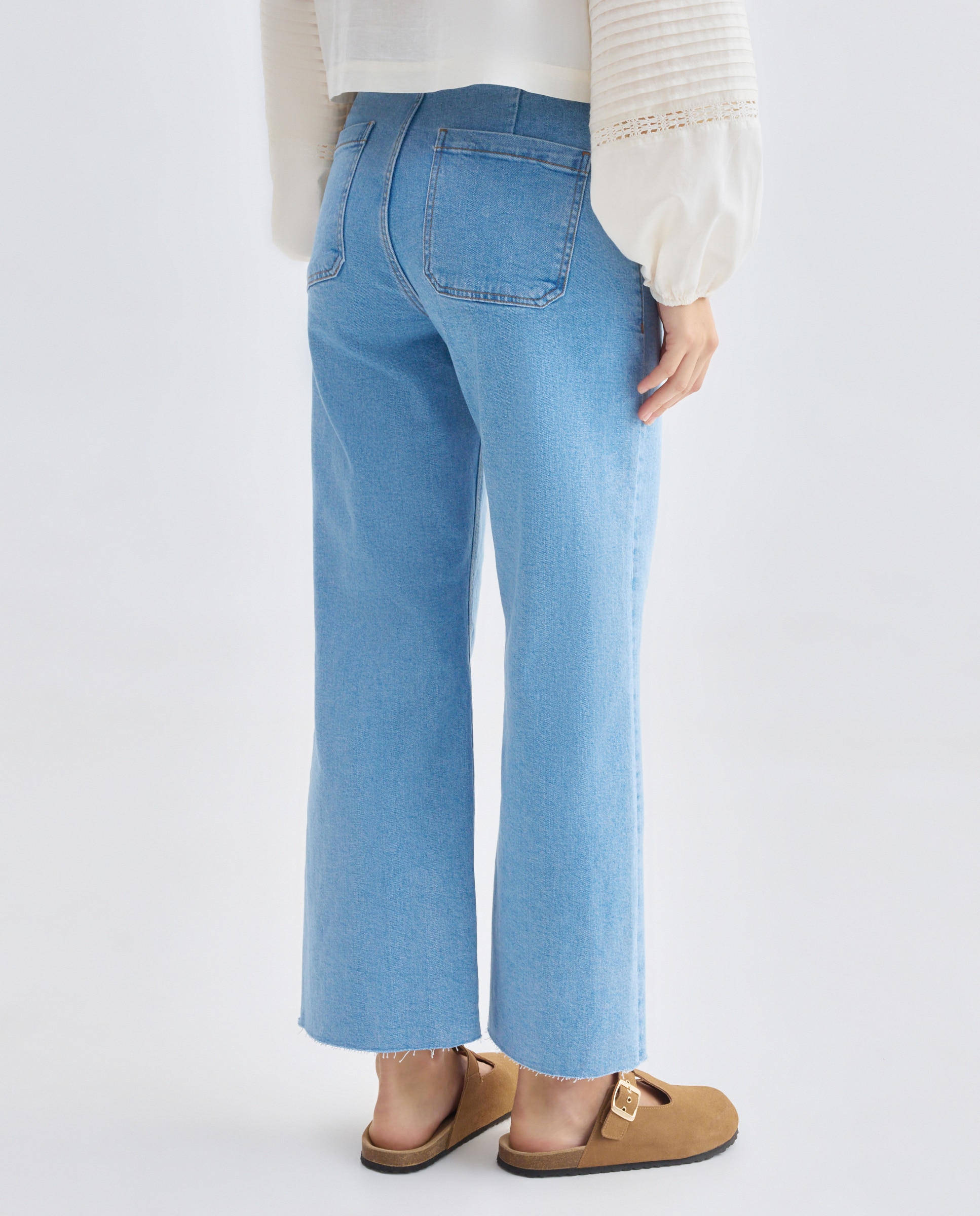 Pantalón de mujer denim culotte Azul pálido-3