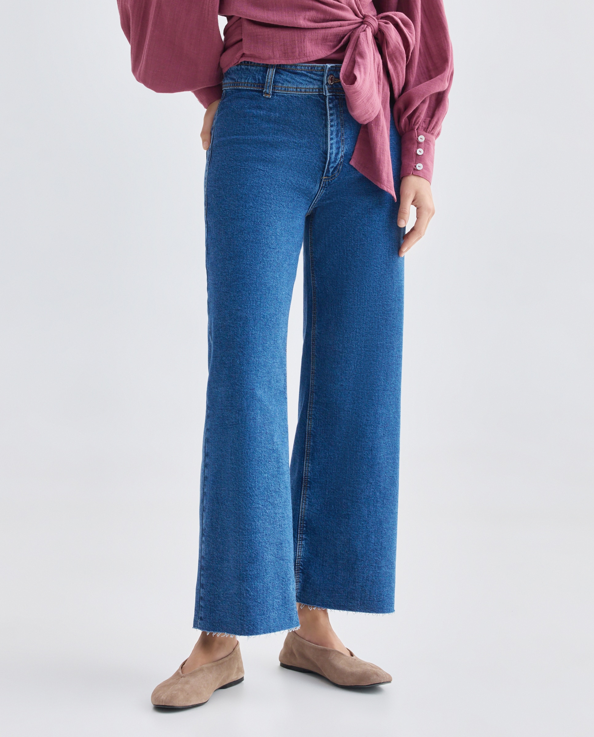 Pantalón de mujer denim culotte Azul Suave-2