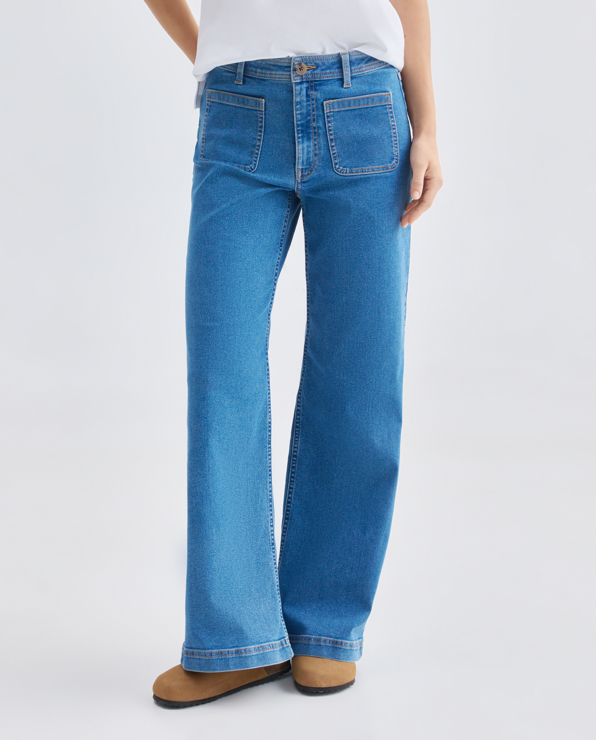 Pantalón de mujer denim wide-leg con bolsillos Azul pálido-2