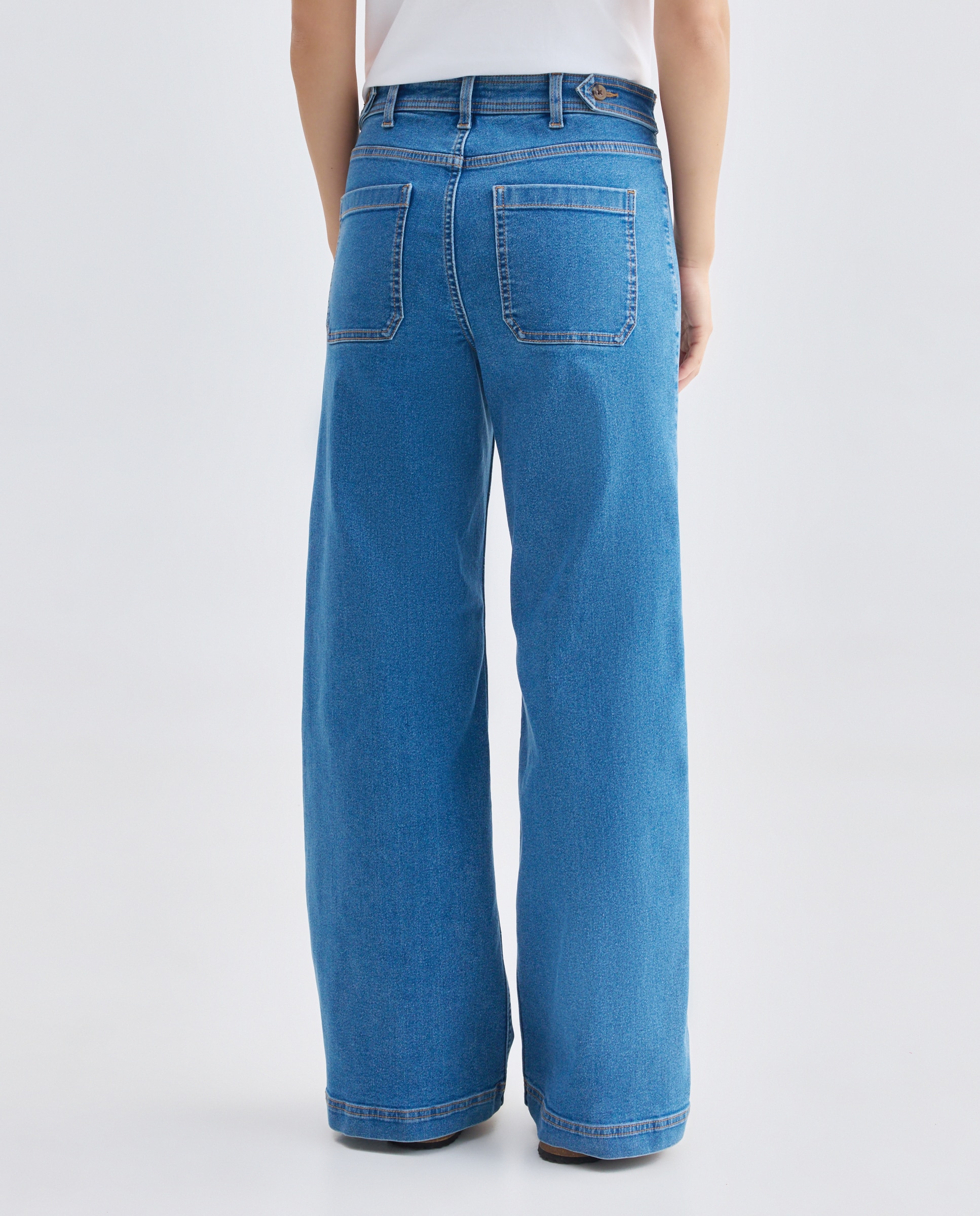 Pantalón de mujer denim wide-leg con bolsillos Azul pálido-3