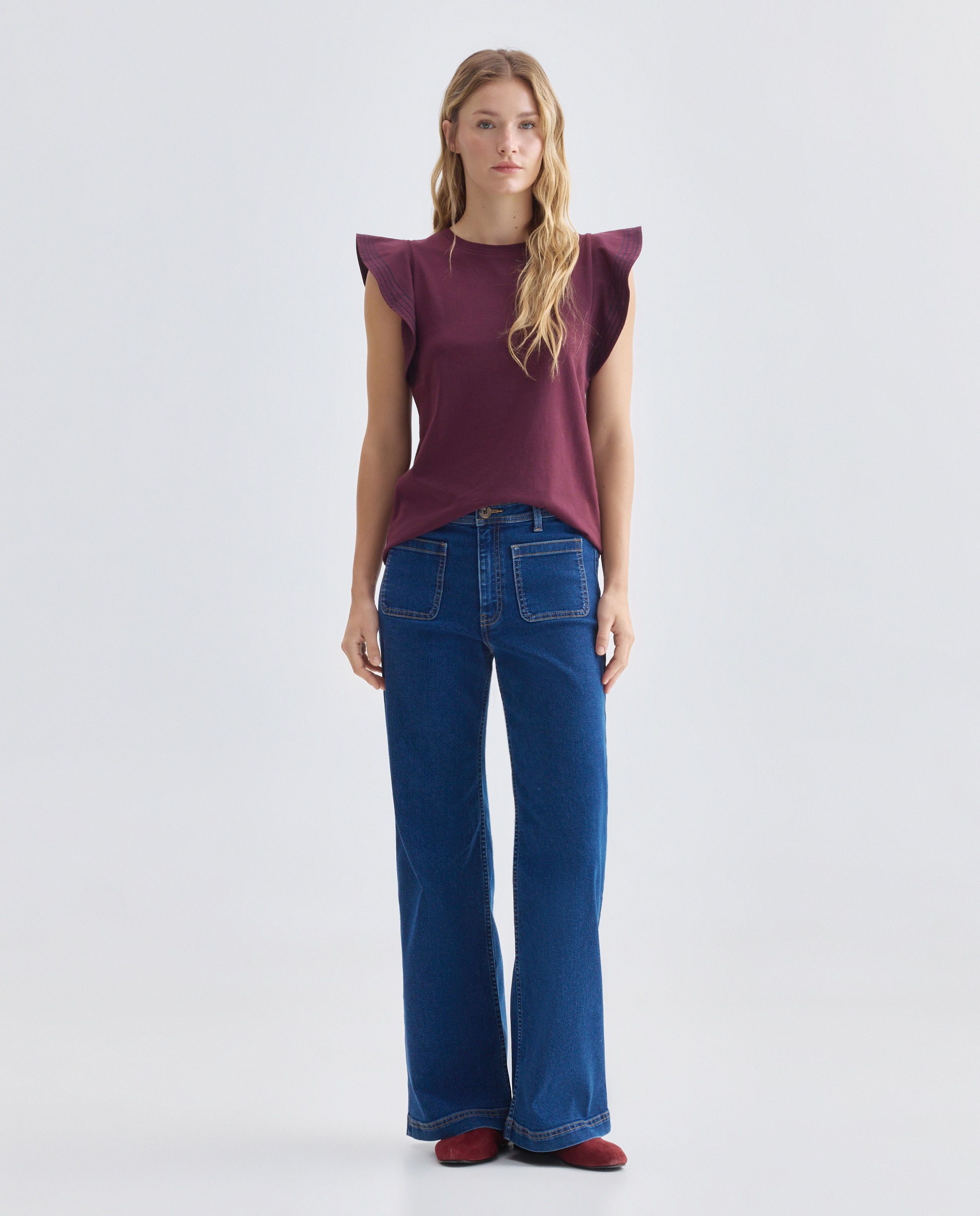 Imagen 0 de Pantalón de mujer denim wide-leg con bolsillos