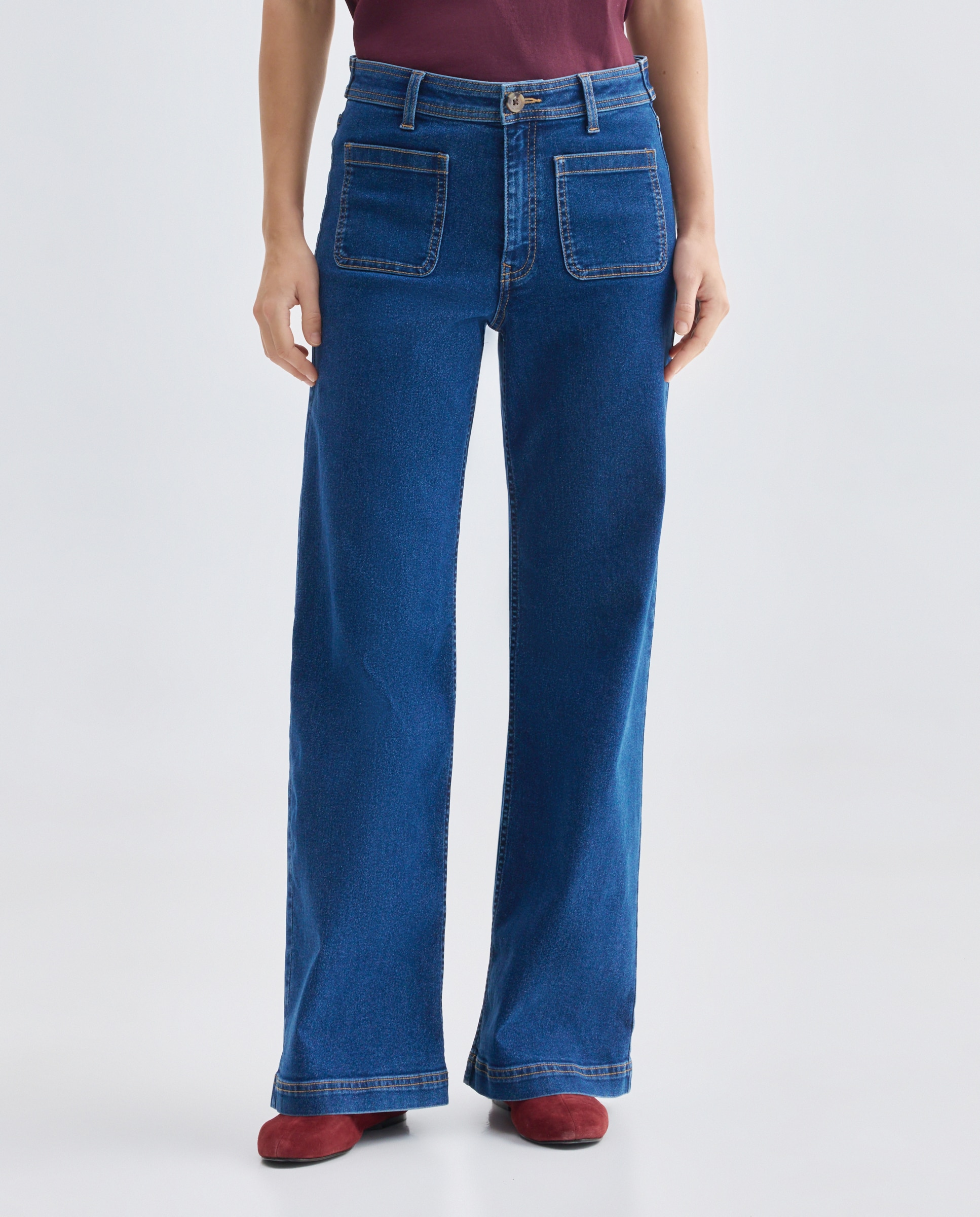 Pantalón de mujer denim wide-leg con bolsillos Azul Suave-2