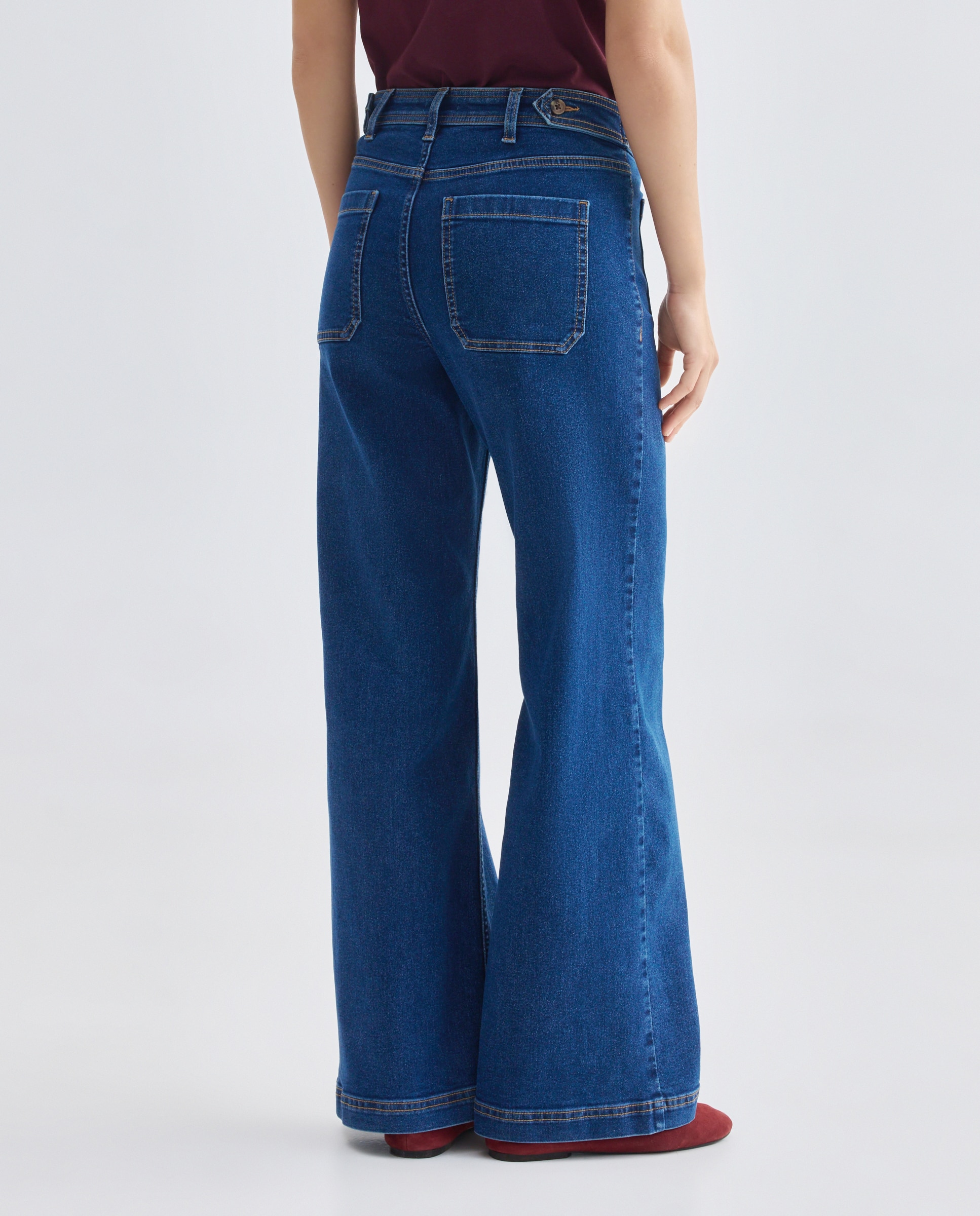 Pantalón de mujer denim wide-leg con bolsillos Azul Suave-3