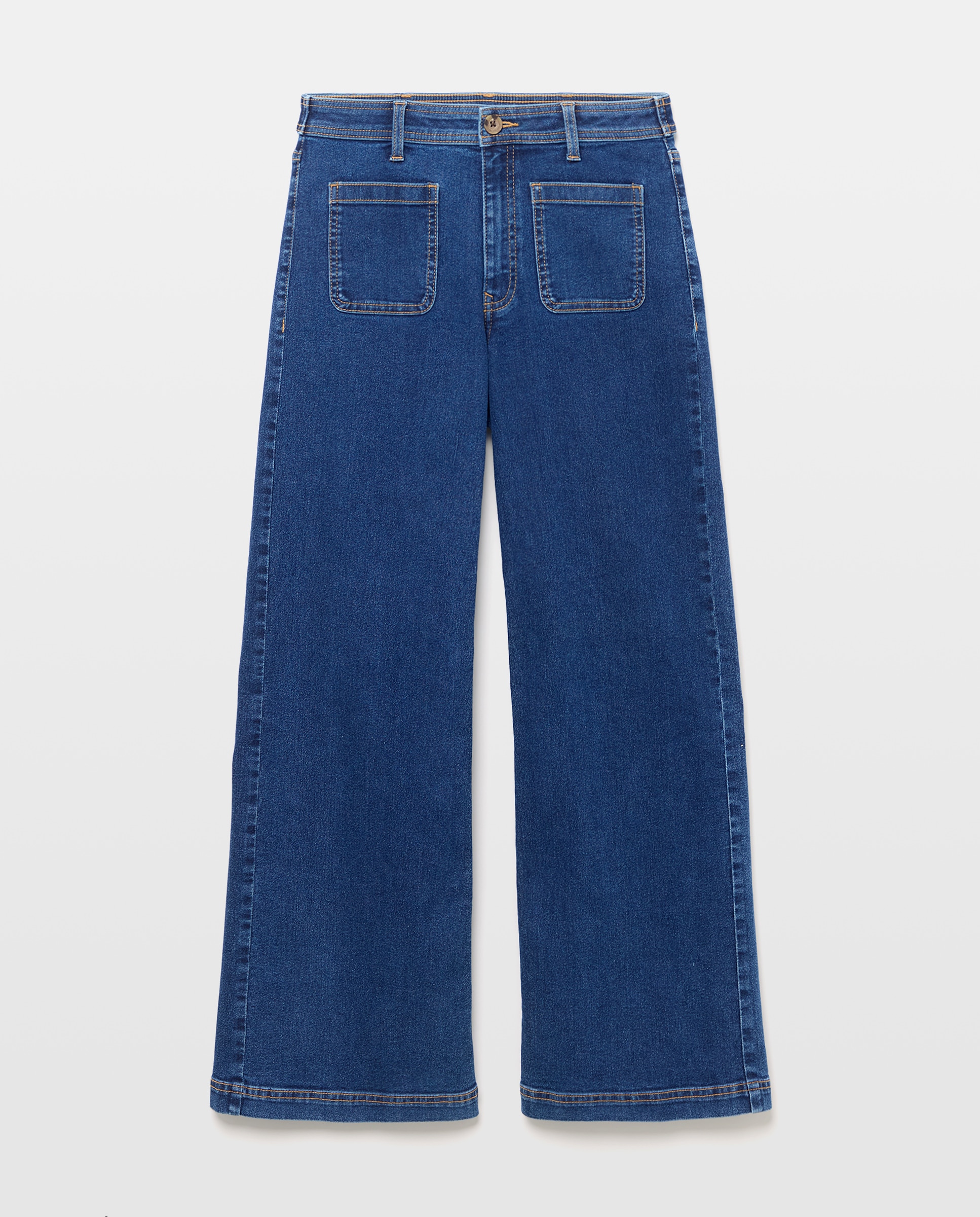 Pantalón de mujer denim wide-leg con bolsillos Azul Suave-4