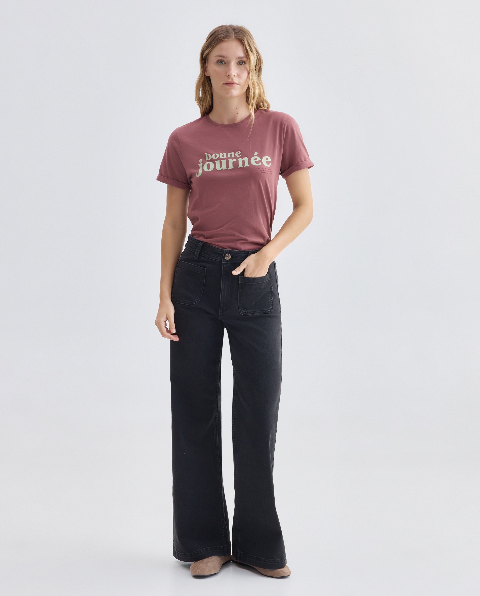 Imagen 0 de Pantalón de mujer denim wide-leg con bolsillos