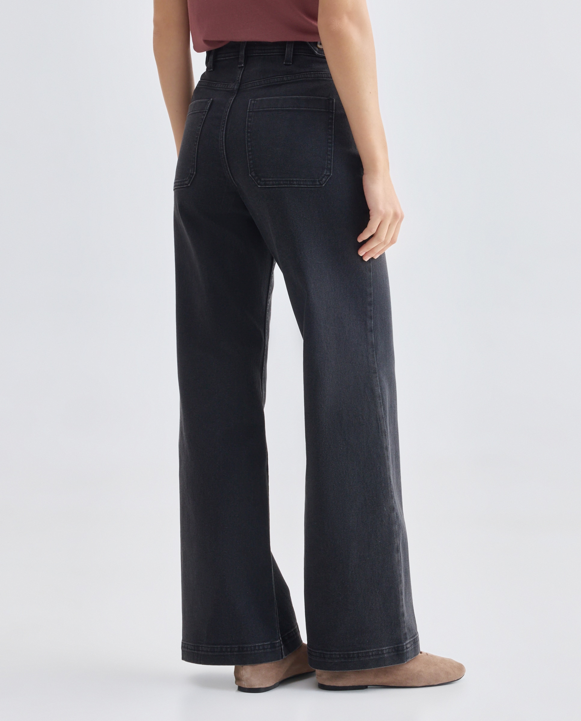 Pantalón de mujer denim wide-leg con bolsillos Negro intenso-3