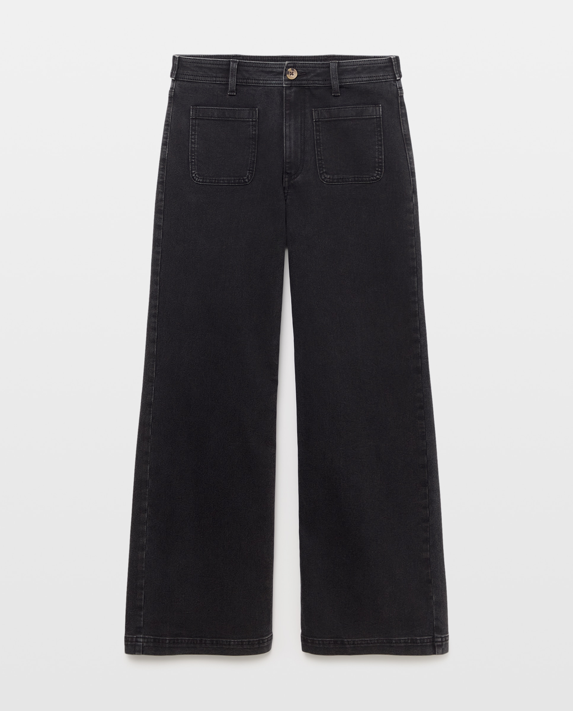 Pantalón de mujer denim wide-leg con bolsillos Negro intenso-4