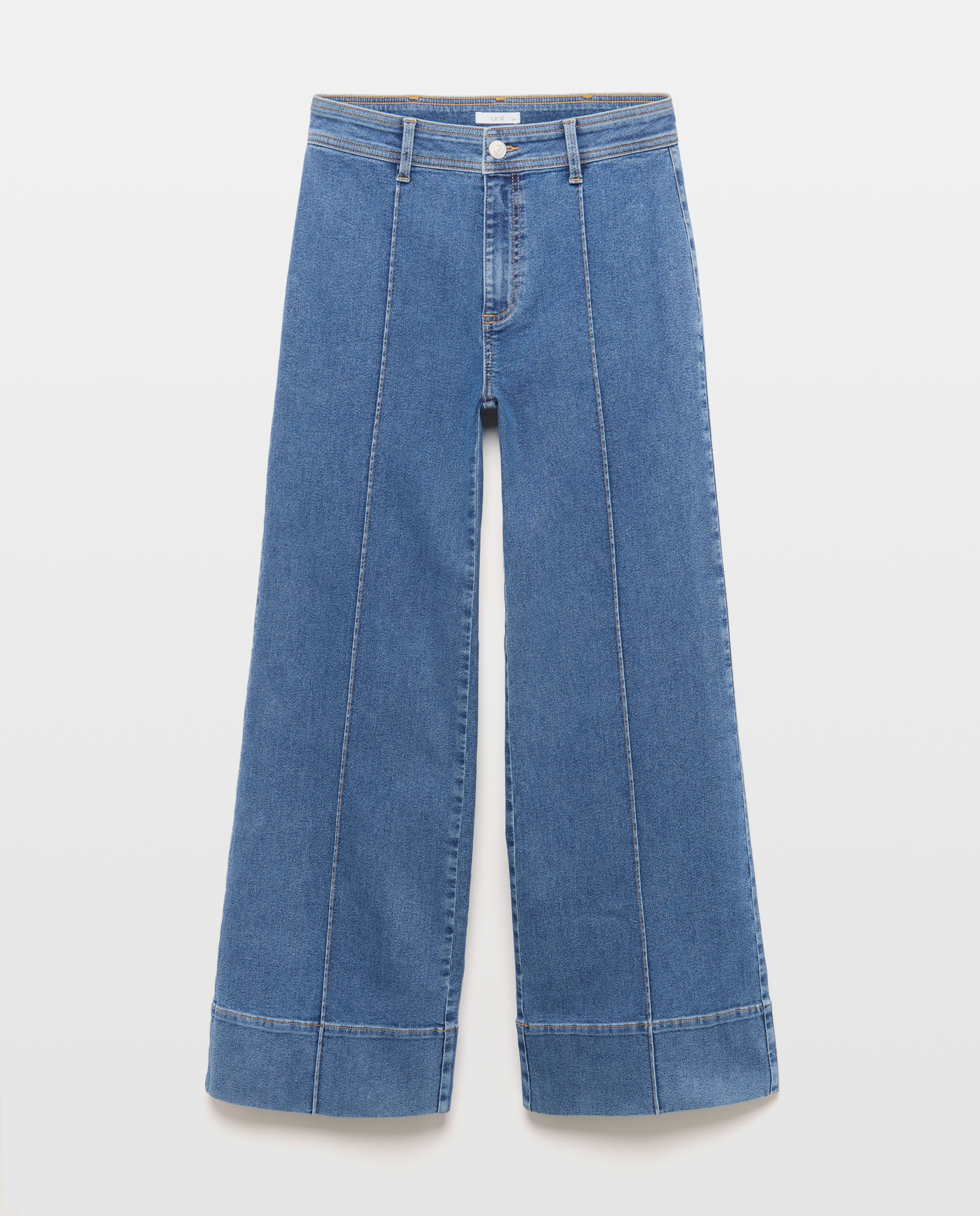 Pantalón de mujer denim wide-leg con nervio Azul pálido-4