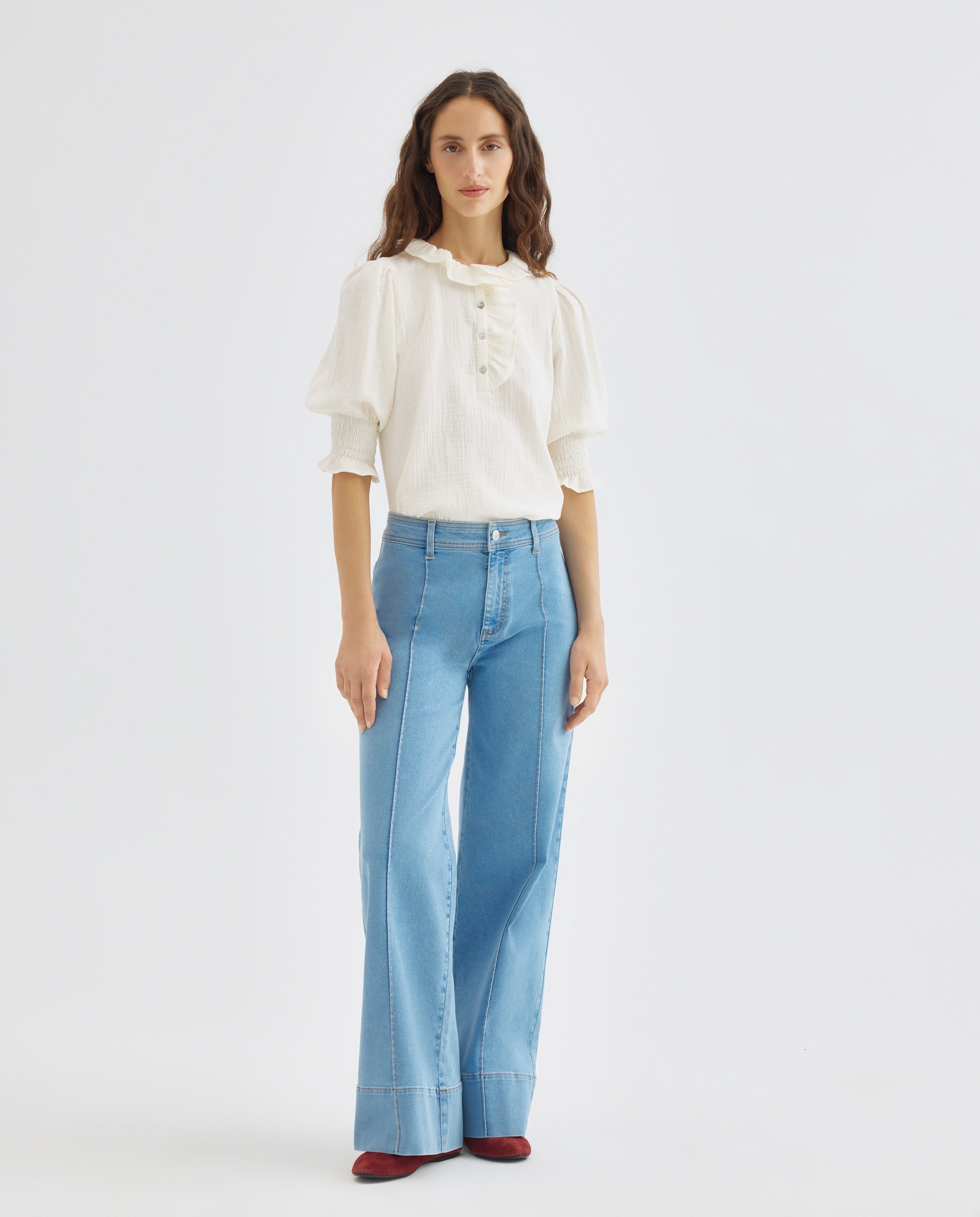 Imagen 0 de Pantalón de mujer denim wide-leg con nervio