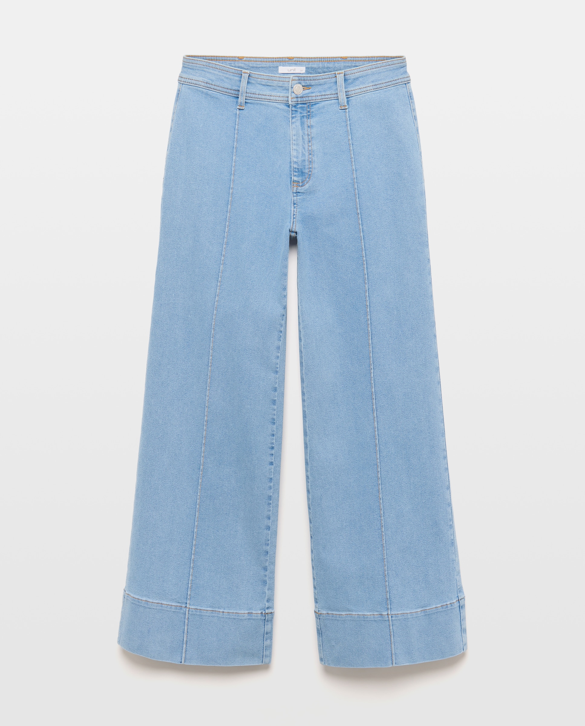 Pantalón de mujer denim wide-leg con nervio Cerúleo-4