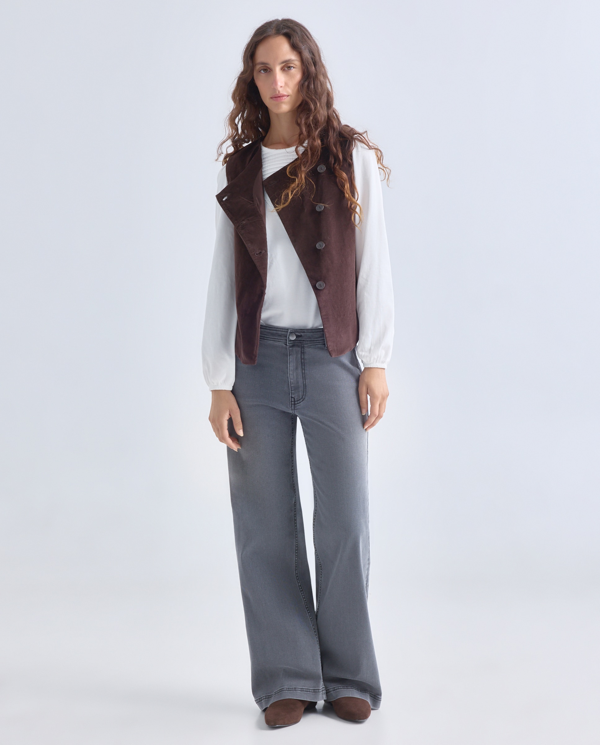 Imagen 0 de Pantalón de mujer denim wide-leg con pana