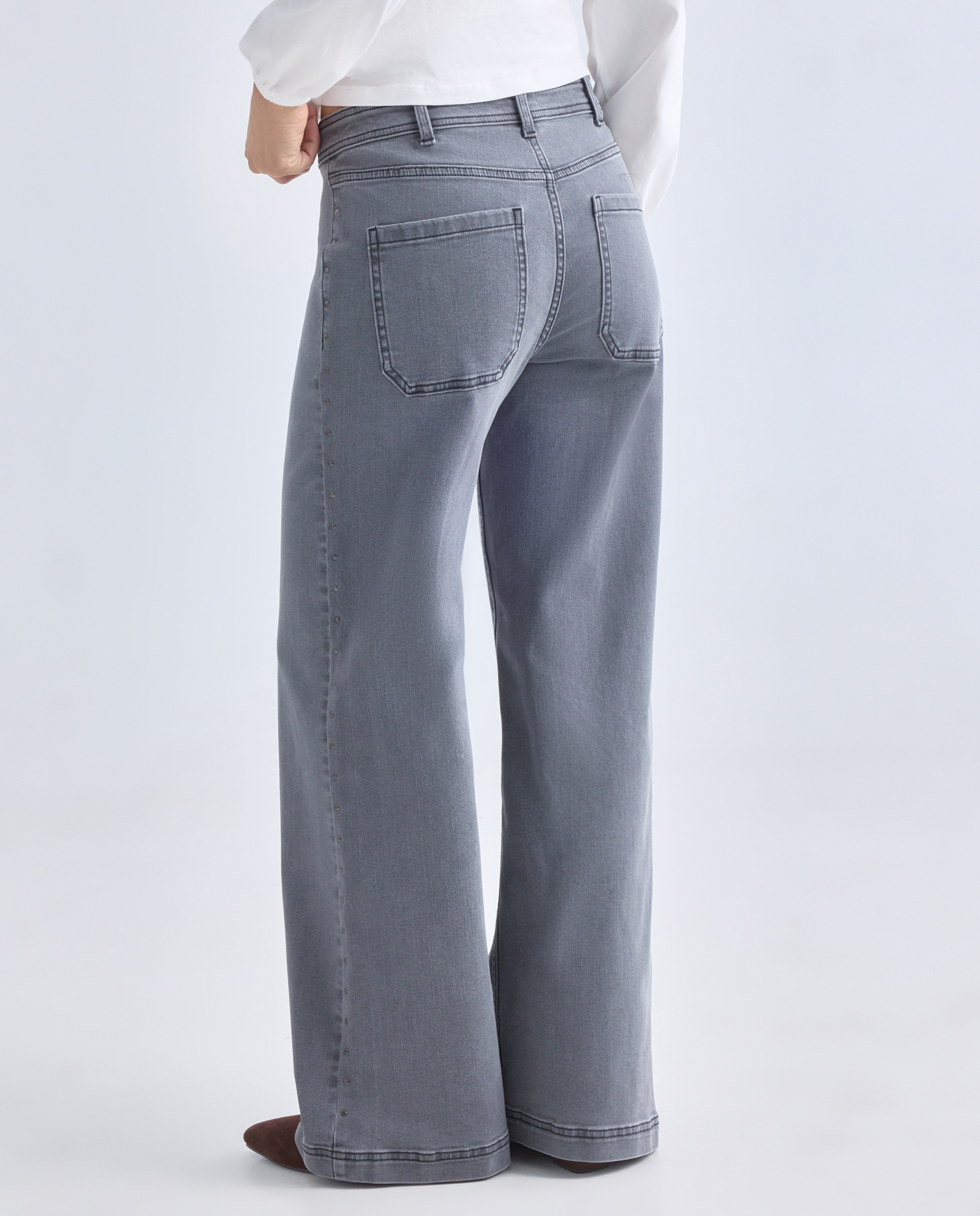 Pantalón de mujer denim wide-leg con pana Gris-3