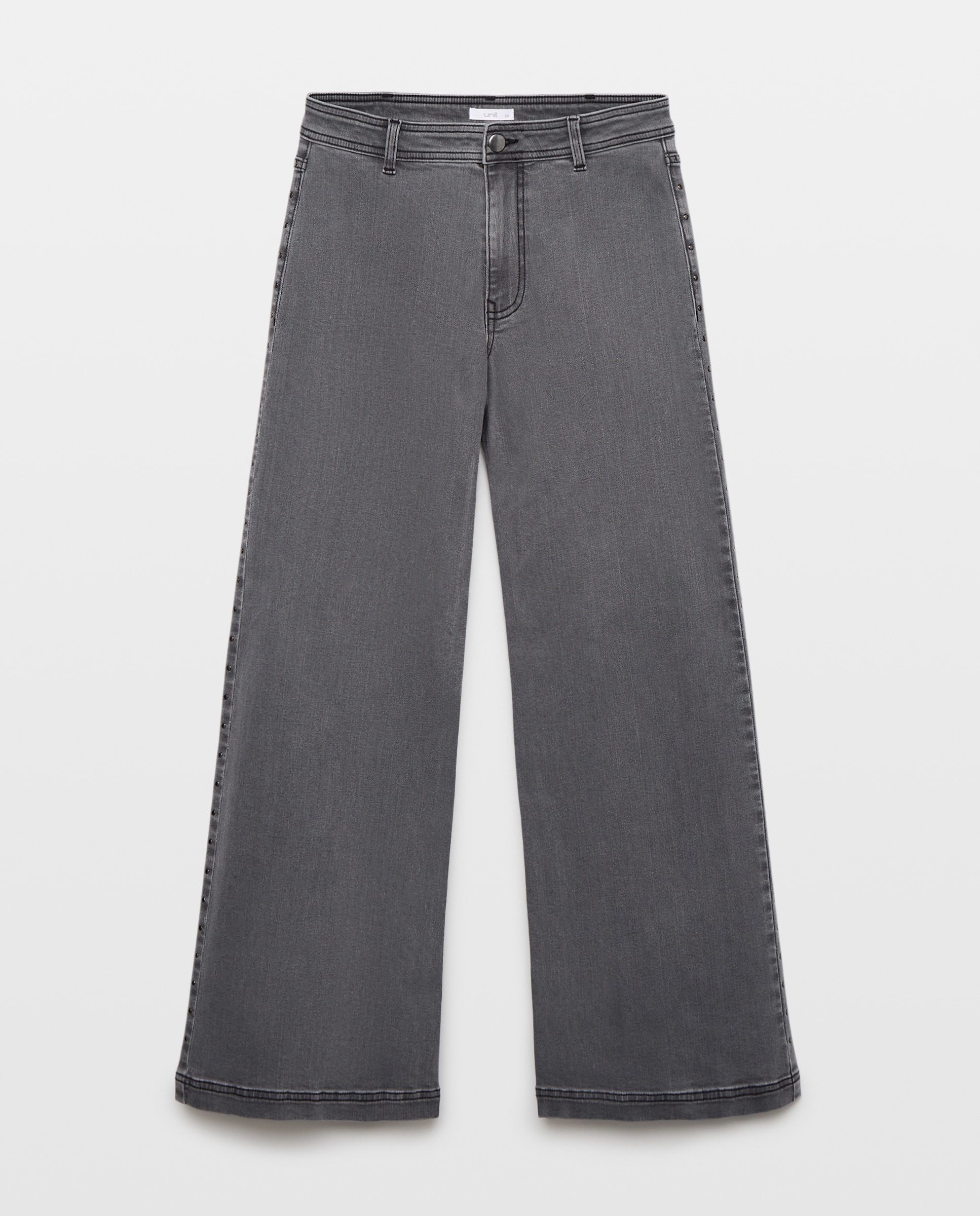 Pantalón de mujer denim wide-leg con pana Gris-4