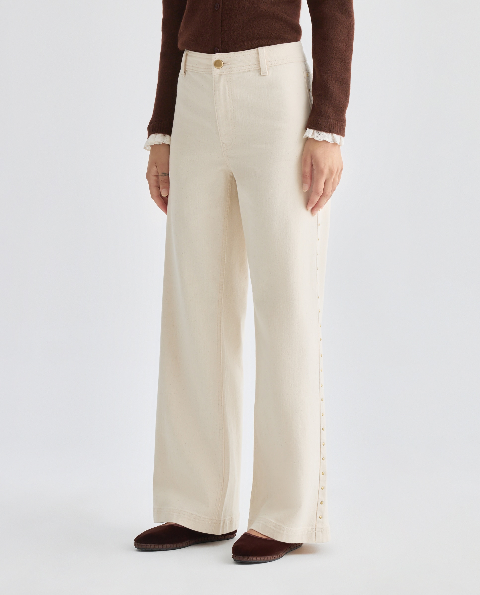 Pantalón de mujer denim wide-leg con pana 120 Crudo-2