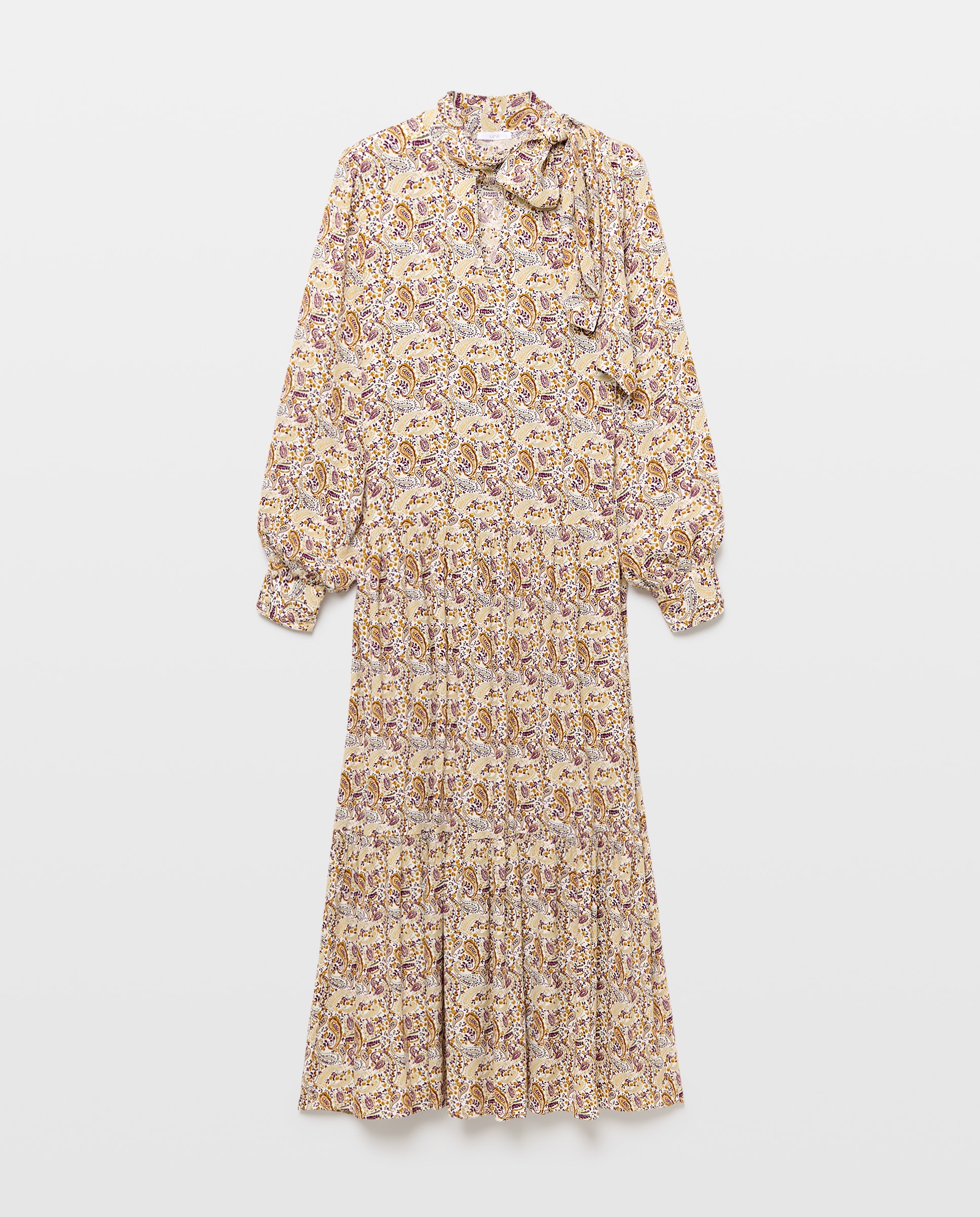 Vestido de mujer estampado paisley con lazada Blanco-4