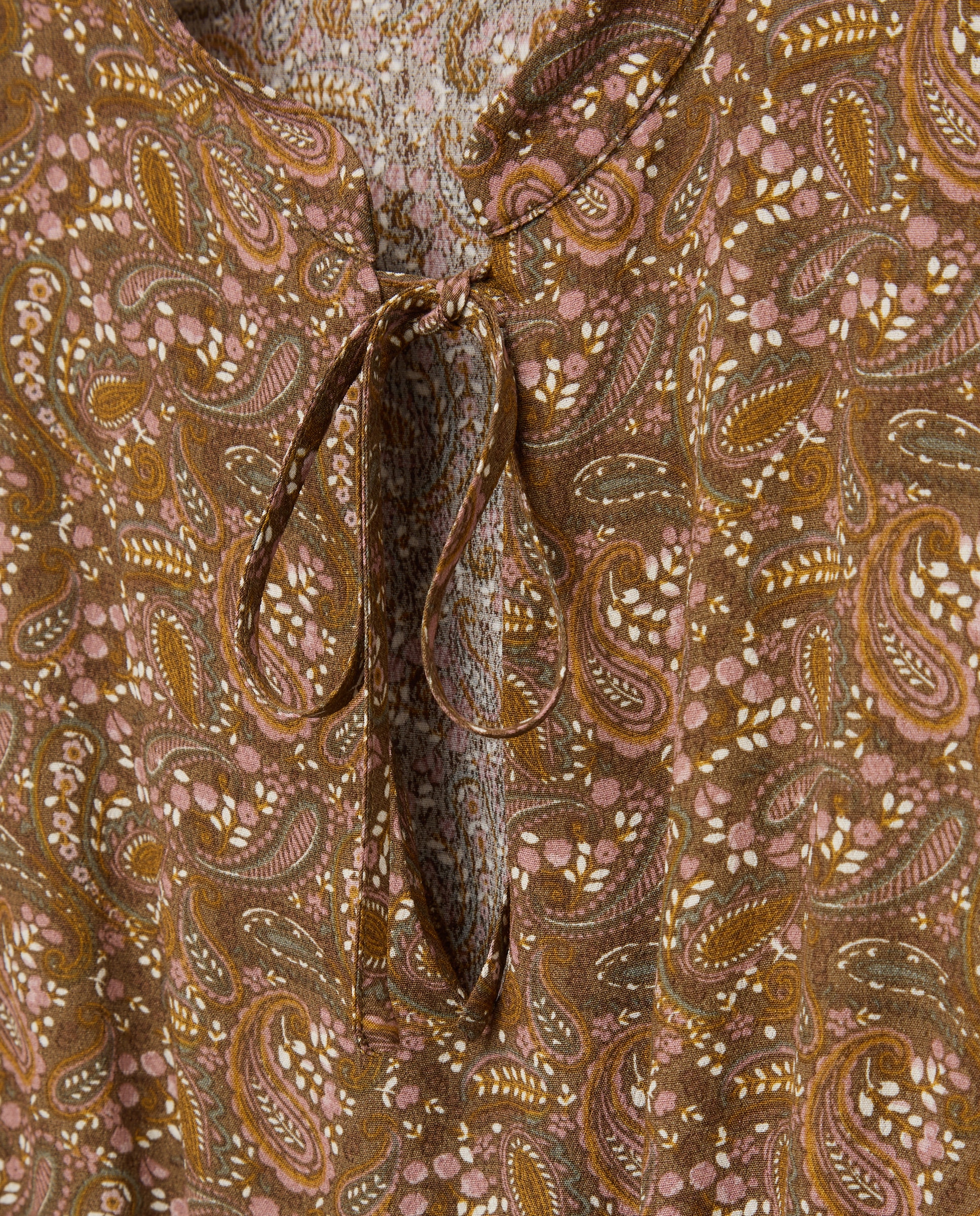 Vestido de mujer estampado paisley corto Marrón-5
