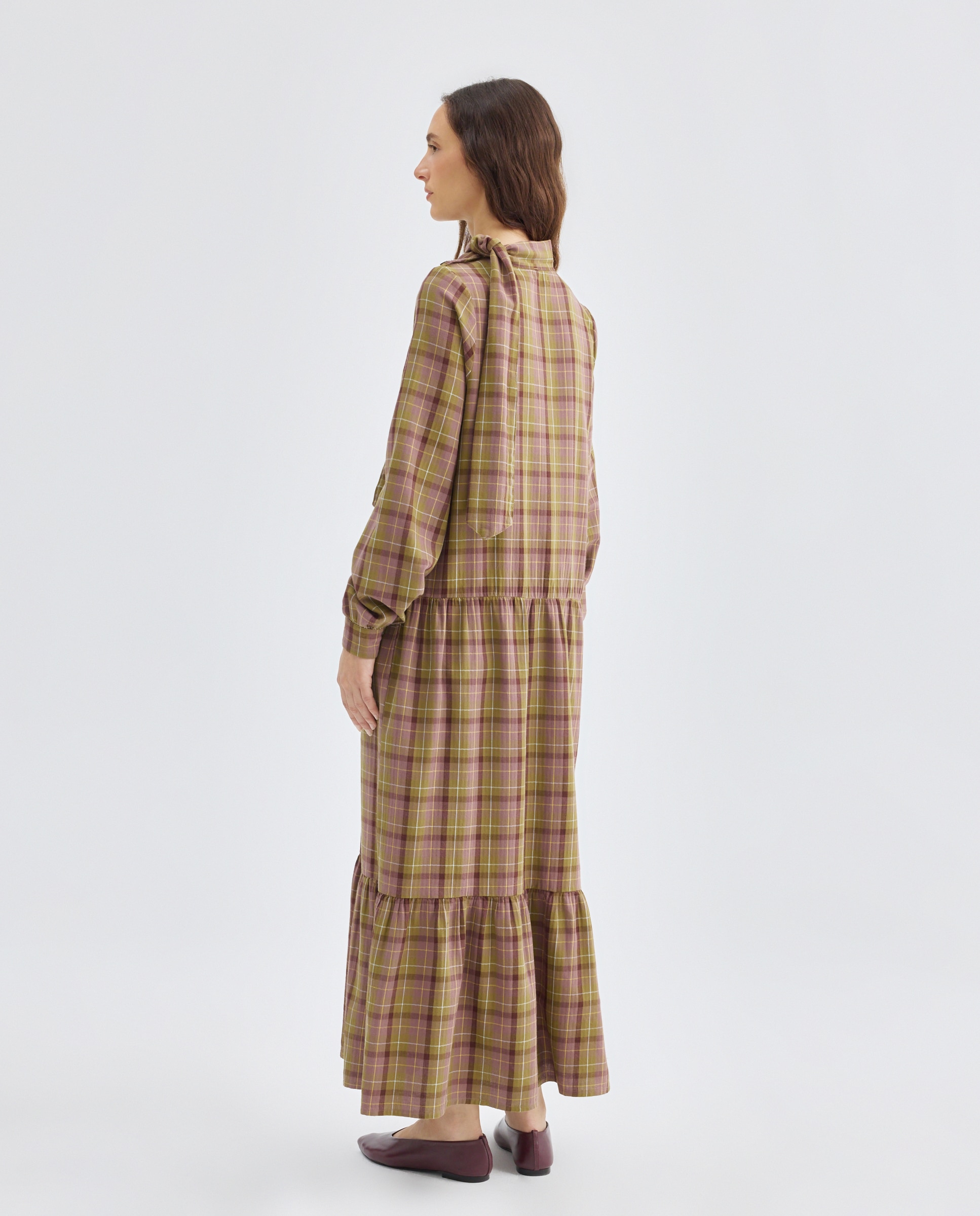 Vestido de mujer con lazada de cuadros Rosa-3