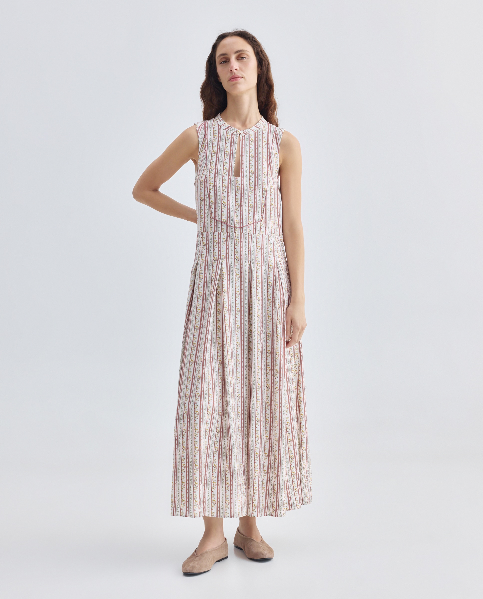 Vestido de mujer de flores sin mangas Blanco-2