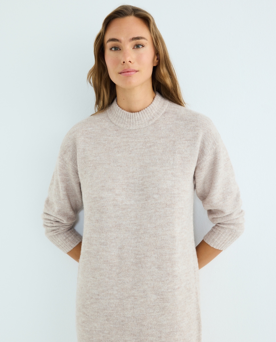 Vestido de mujer de punto midi manga larga Beige-2
