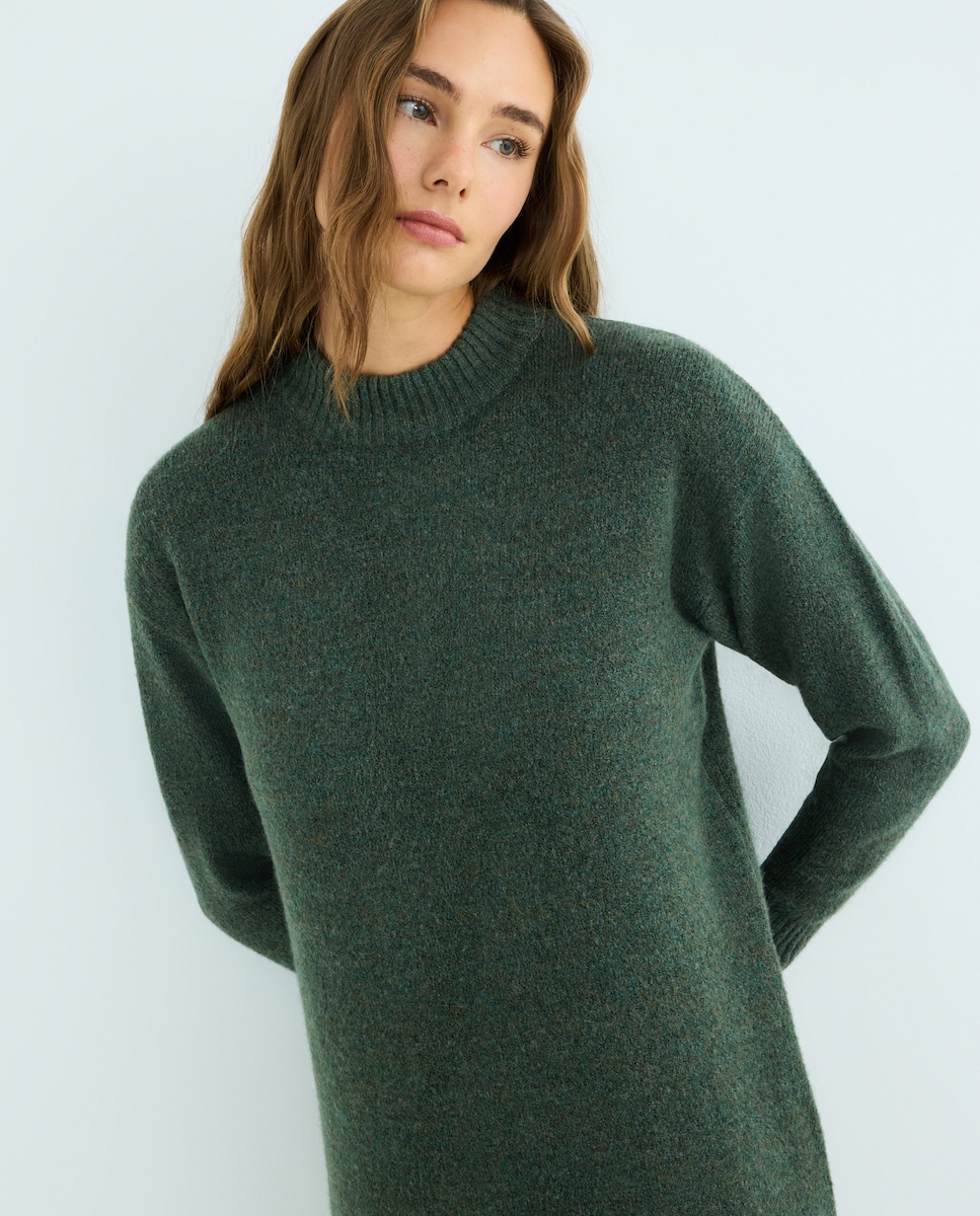 Vestido de mujer de punto midi manga larga 530 Verde oscuro-2