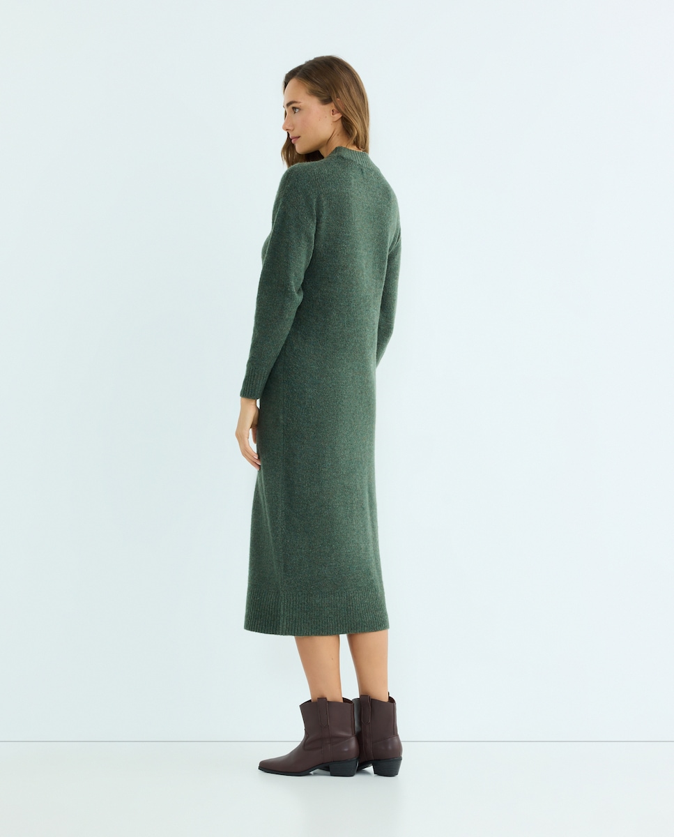 Vestido de mujer de punto midi manga larga 530 Verde oscuro-3