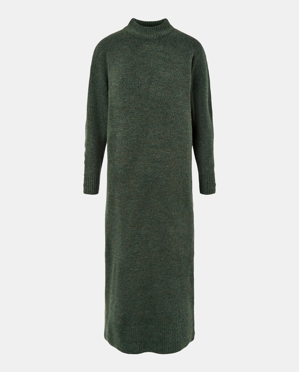 Vestido de mujer de punto midi manga larga 530 Verde oscuro-4