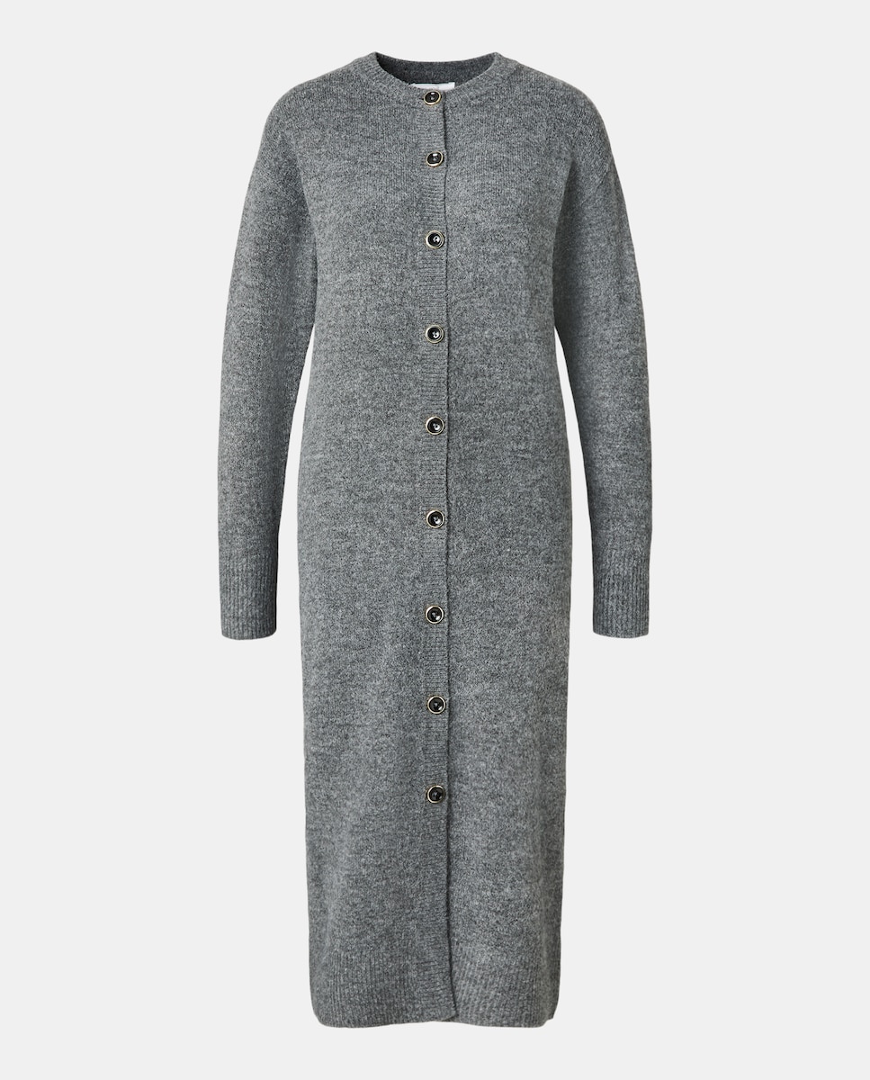Vestido de mujer de punto midi abotonado manga larga 830 Antracita-4