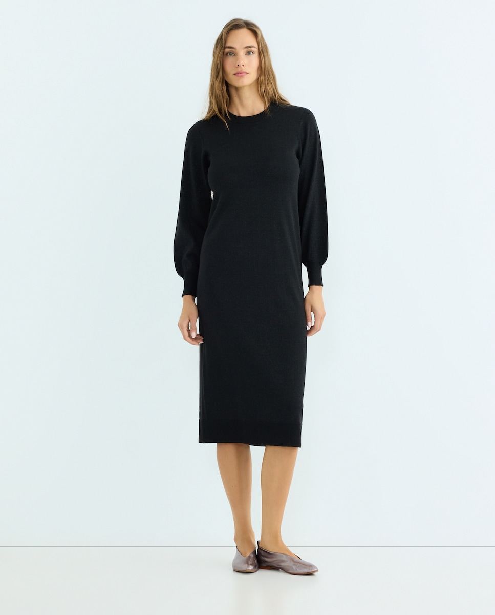 Vestido de mujer de punto con hilo metálico Negro-1