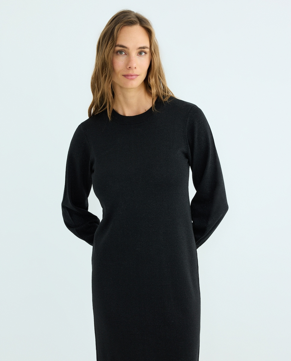 Vestido de mujer de punto con hilo metálico Negro-2