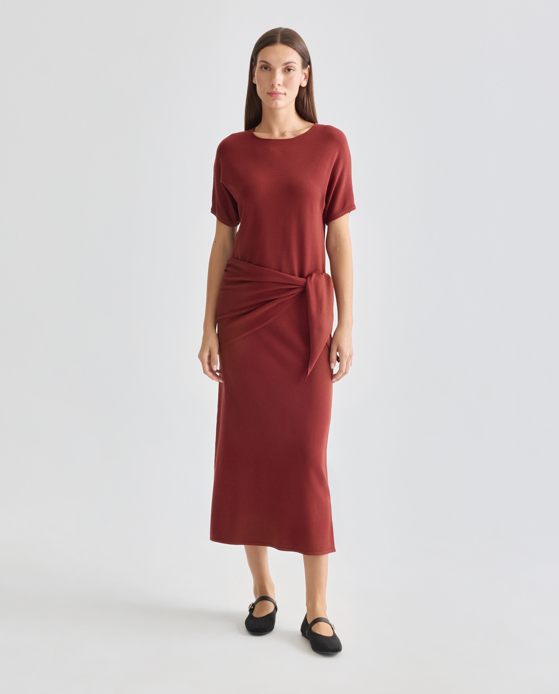Imagen 0 de Vestido de punto de mujer manga corta pañuelo cintura