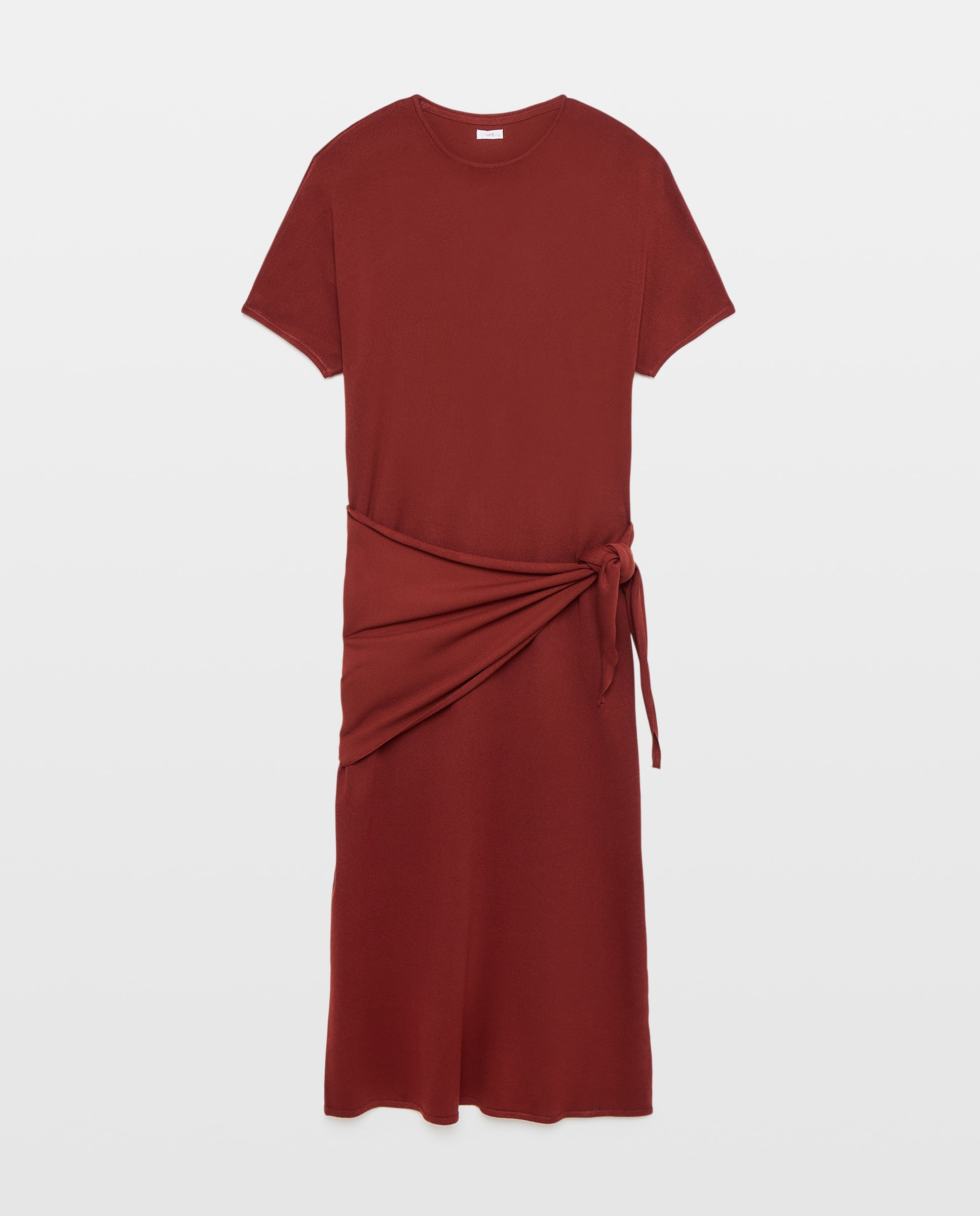 Vestido de punto de mujer manga corta pañuelo cintura 610 Carmín-4