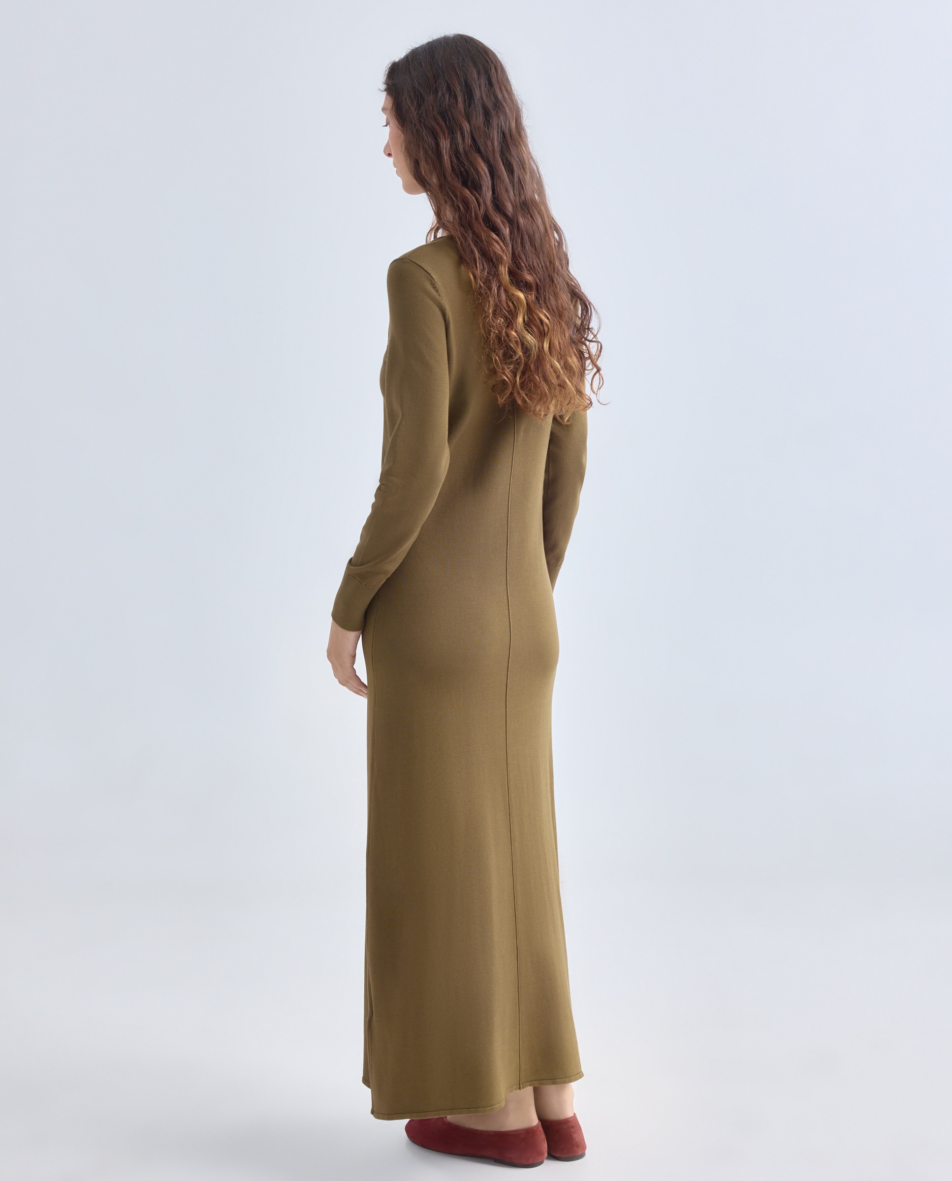 Vestido de punto de mujer evase con cortes 520 Kaki-3