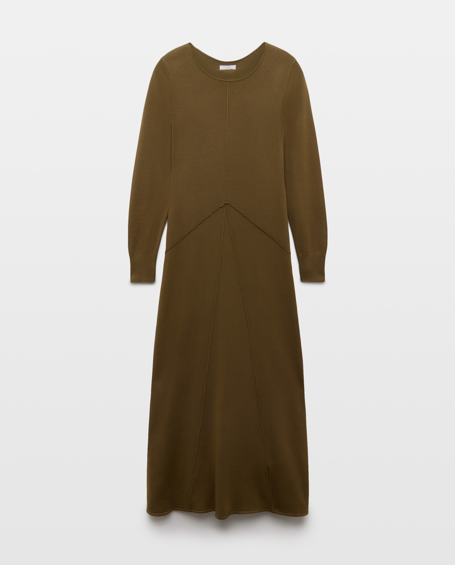 Vestido de punto de mujer evase con cortes 520 Kaki-4