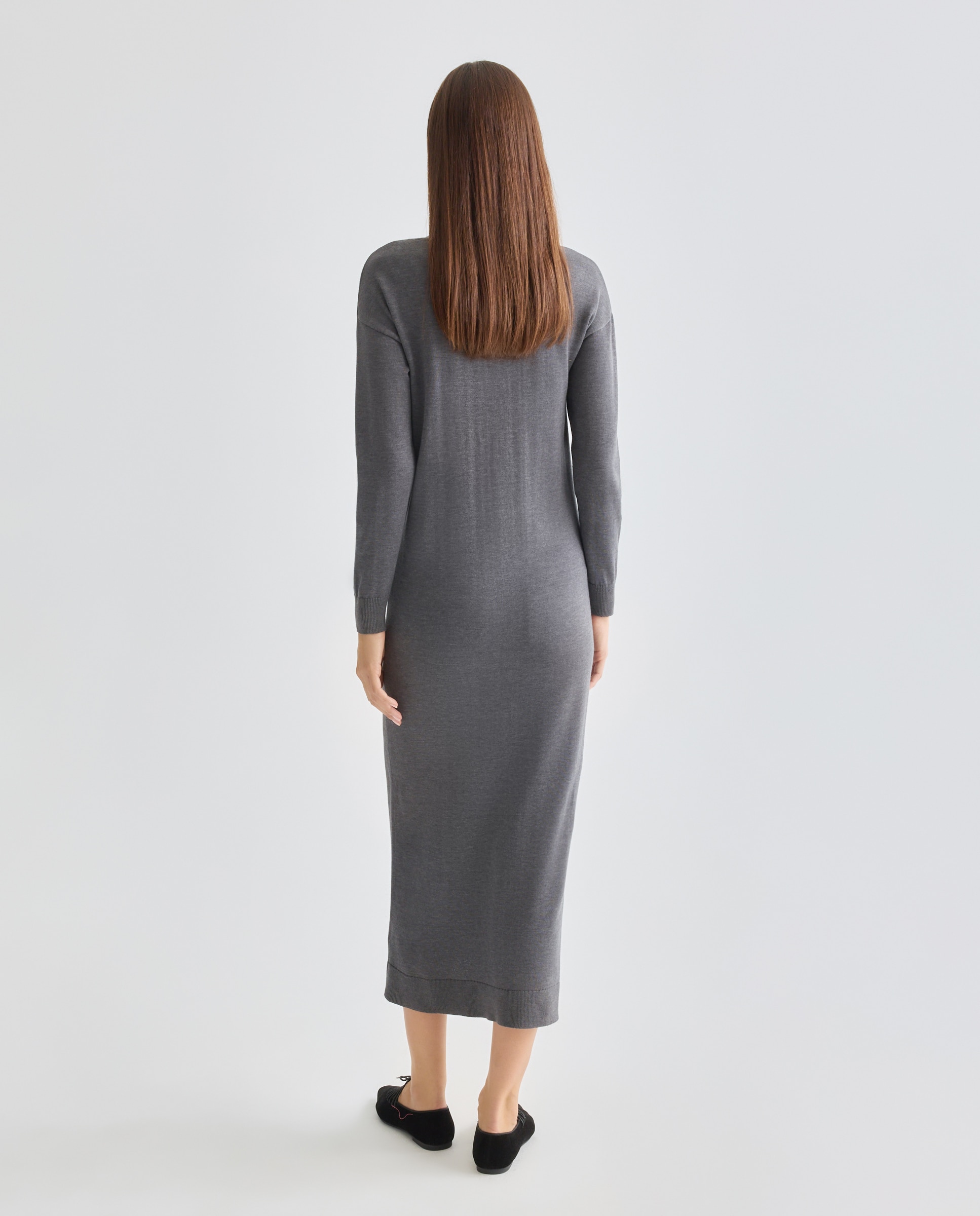 Vestido de punto de mujer abotonado con pañuelo 820 Gris medio-3