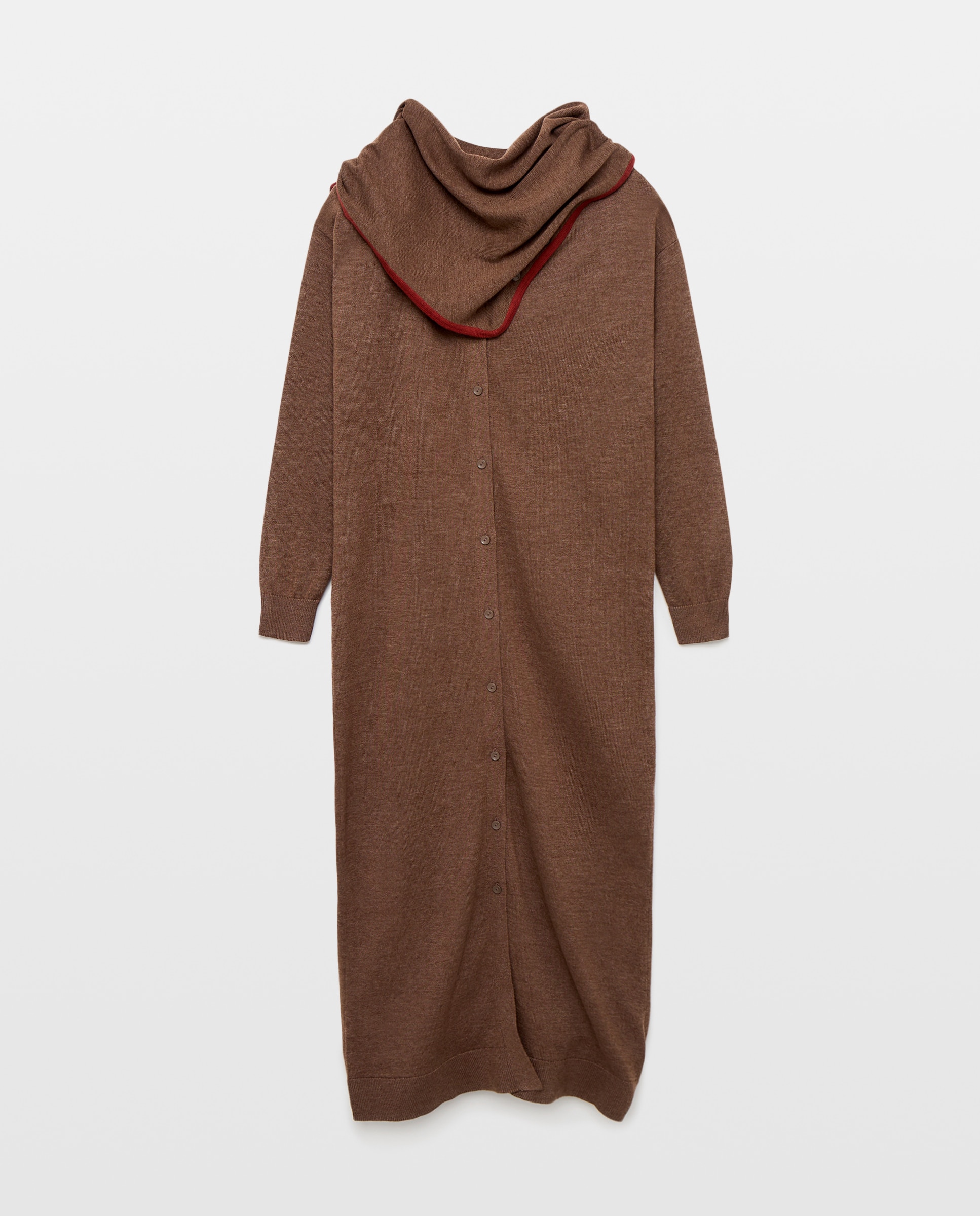 Vestido de punto de mujer abotonado con pañuelo Marrón-4