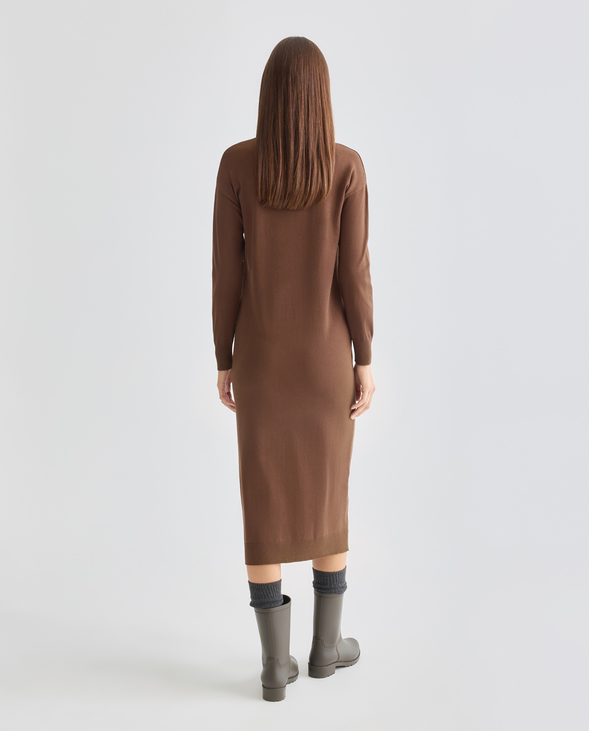 Vestido de punto de mujer con fular Marrón-3